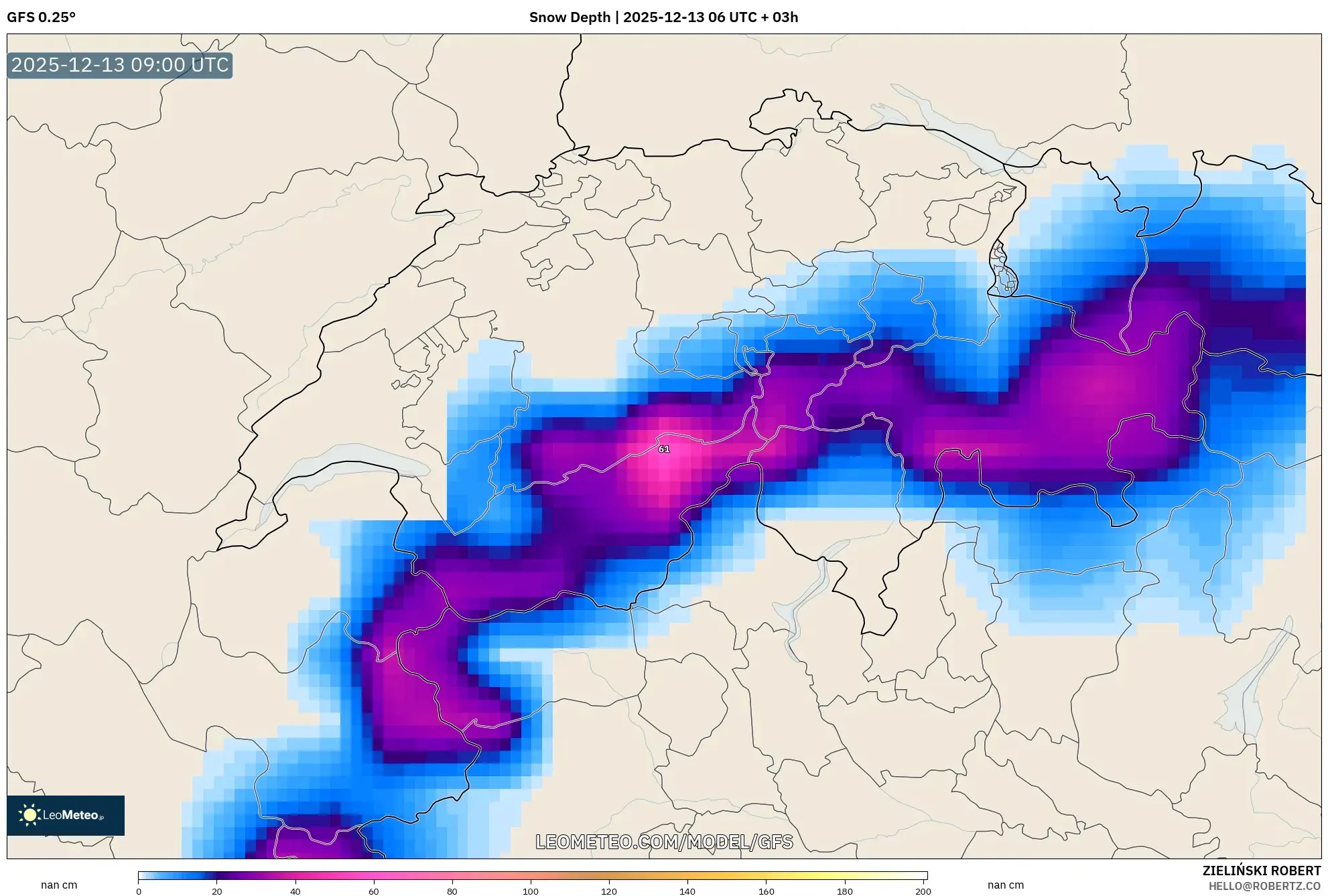 GFS model - Swiss, Kedalaman Salju