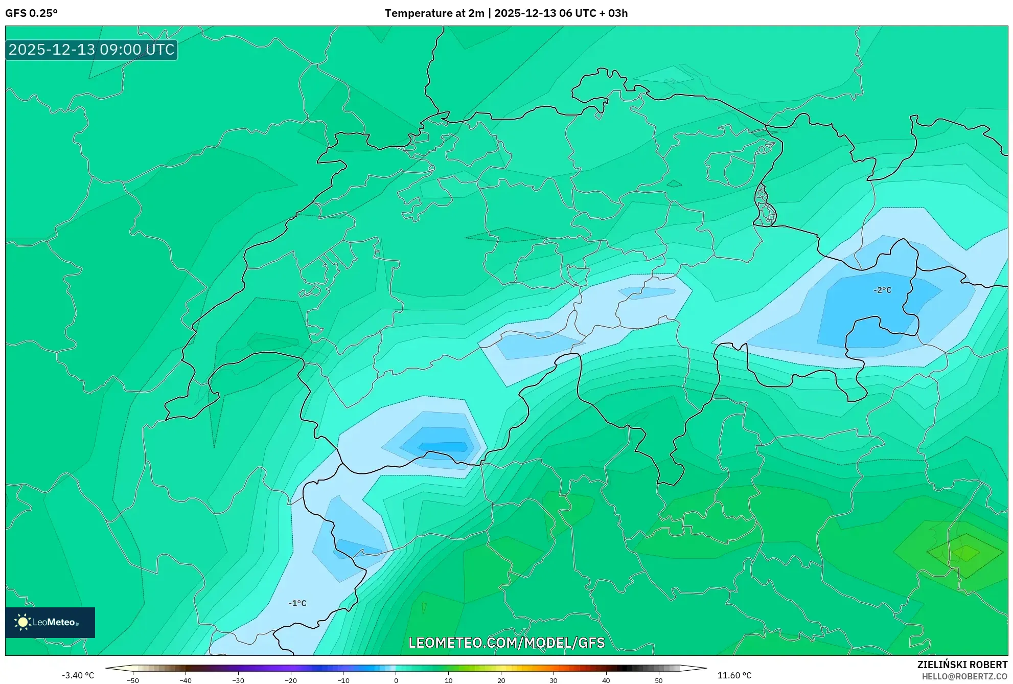 GFS model - Swiss, Suhu 2 m