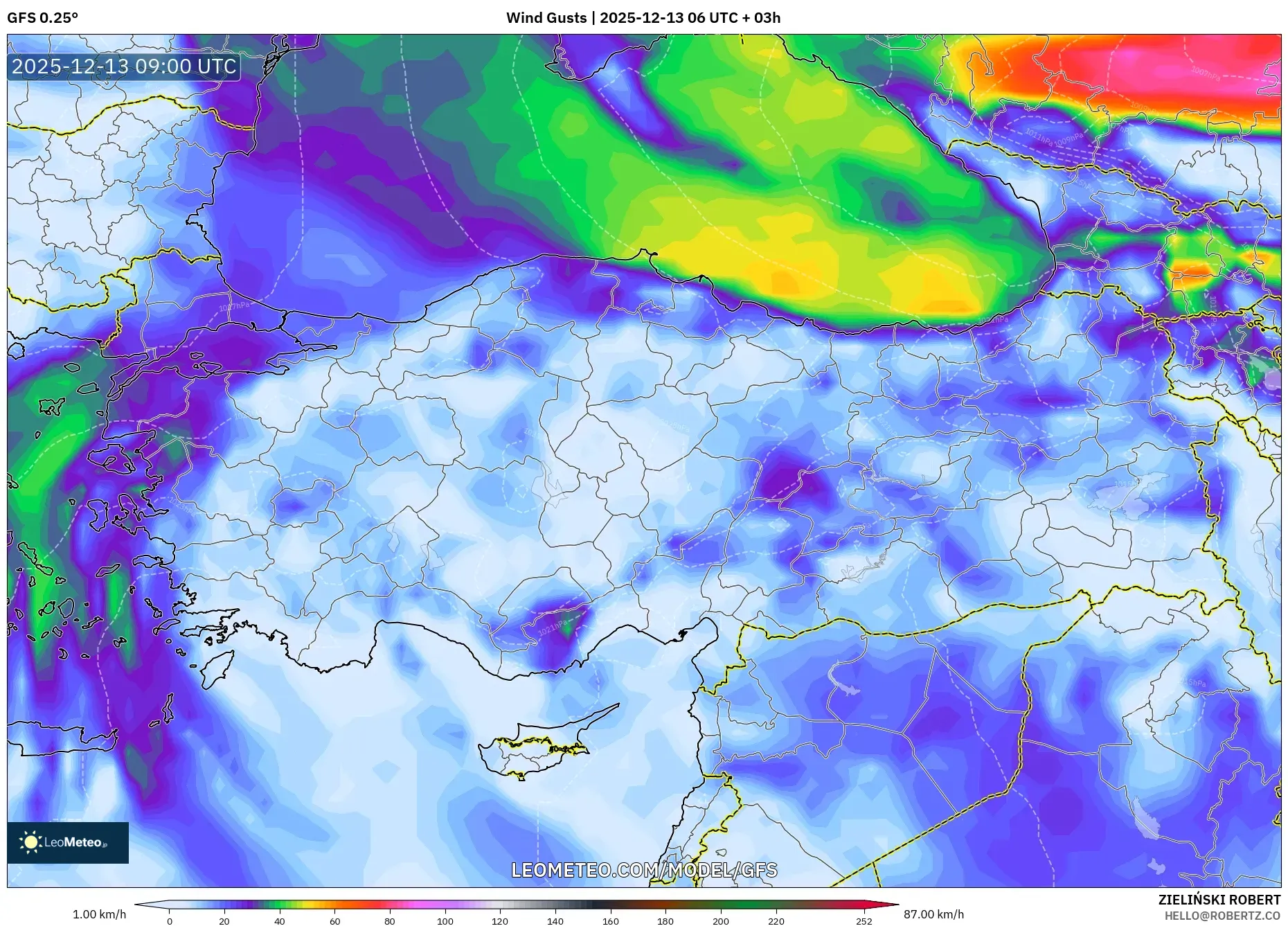 GFS model - Turkey, Wind Gusts