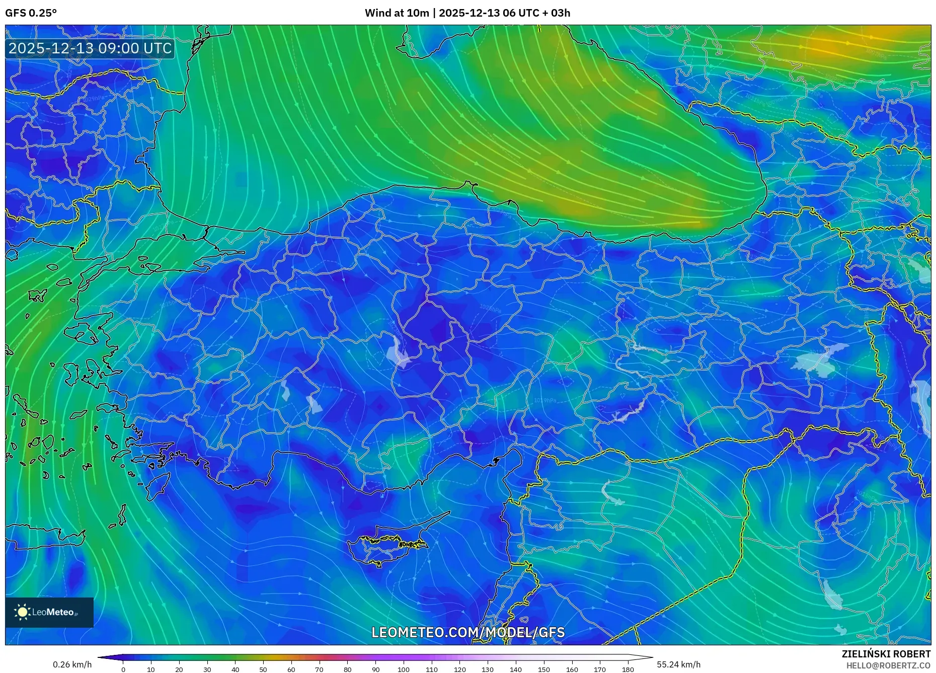 GFS model - Turkey, Wind at 10m