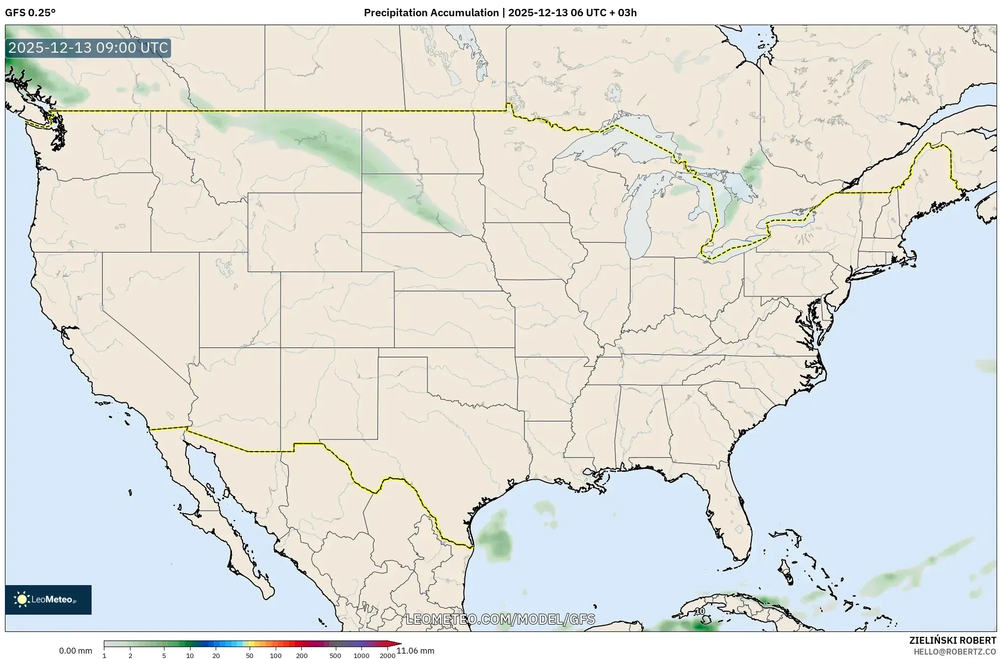 GFS model - United States, Precipitation Accumulation