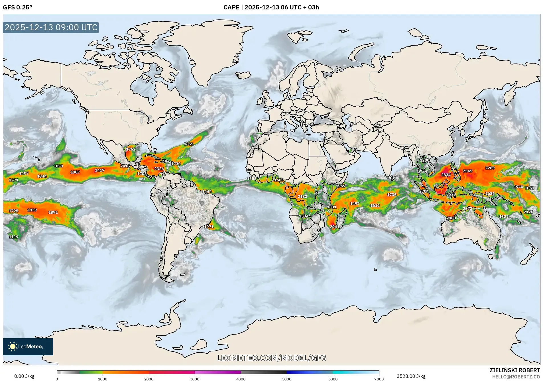 GFS model - Dunia, CAPE