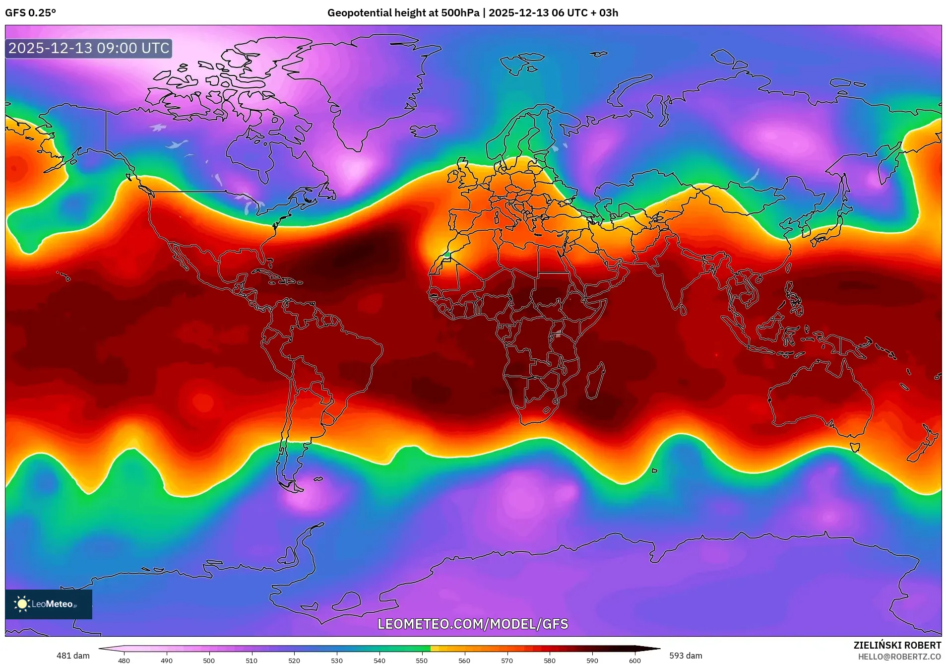 GFS model - Dunia, Ketinggian geopotensial pada 500 hPa