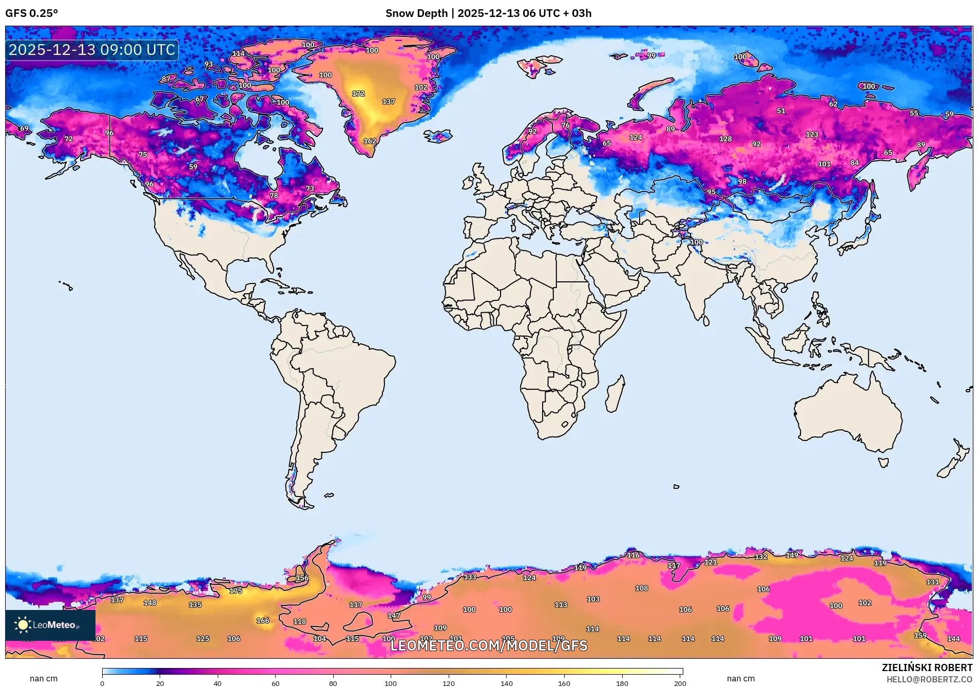 GFS model - Dunia, Kedalaman Salju