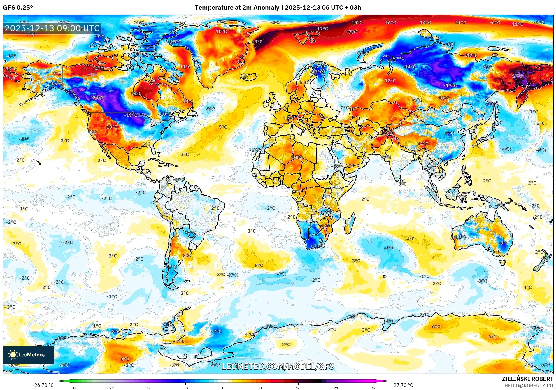 GFS model - Dunia, Anomali Suhu 2 m