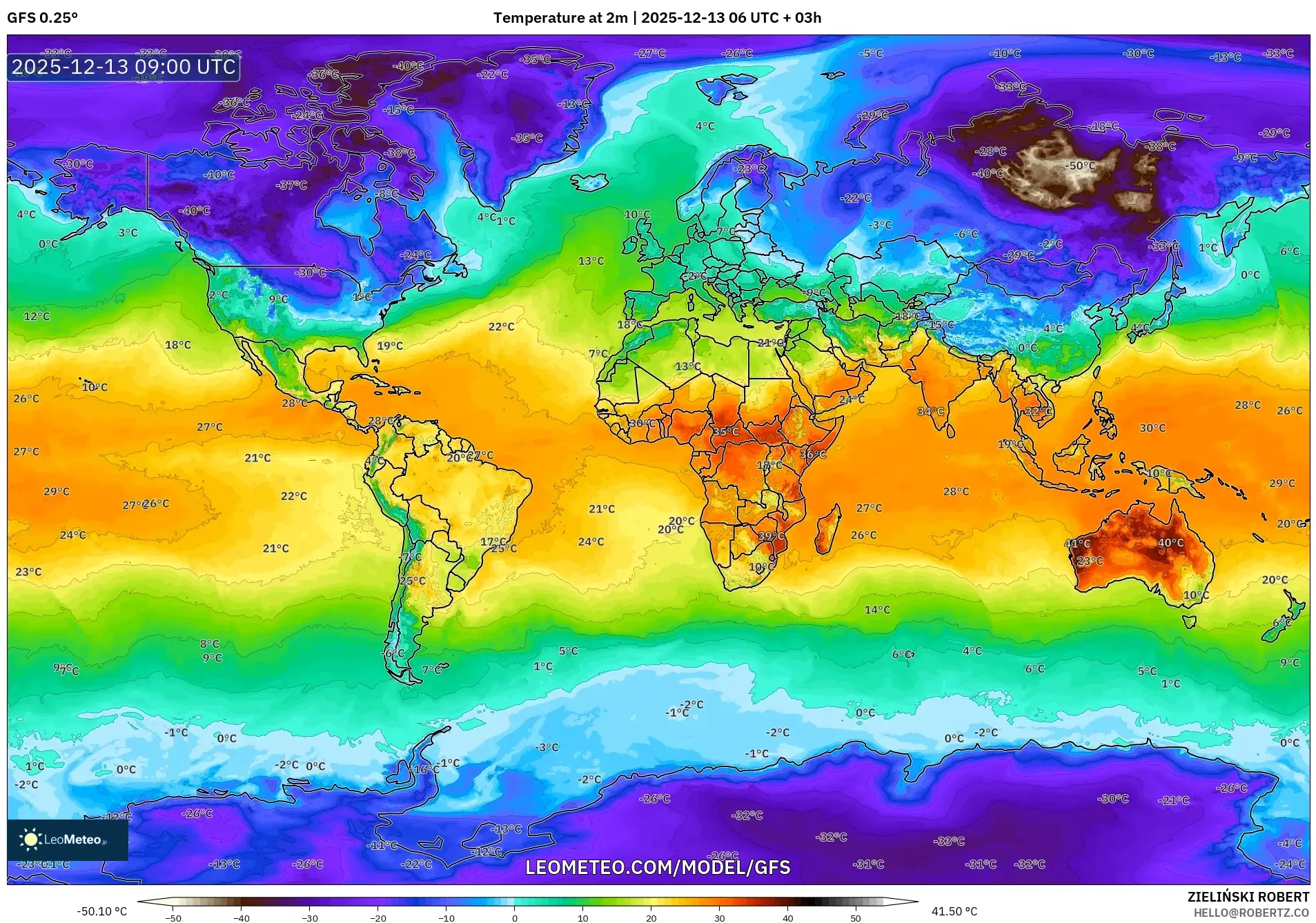 GFS model - Dunia, Suhu 2 m