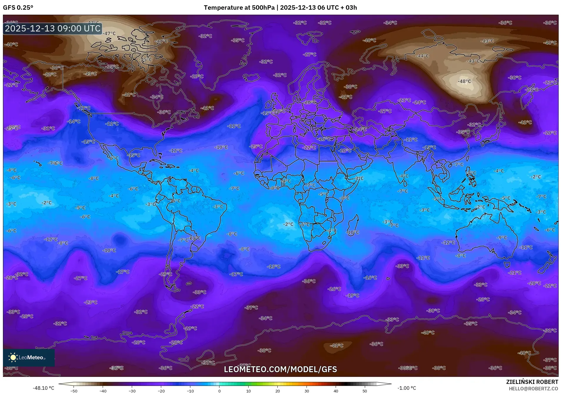 GFS model - Dunia, Suhu 500 hPa