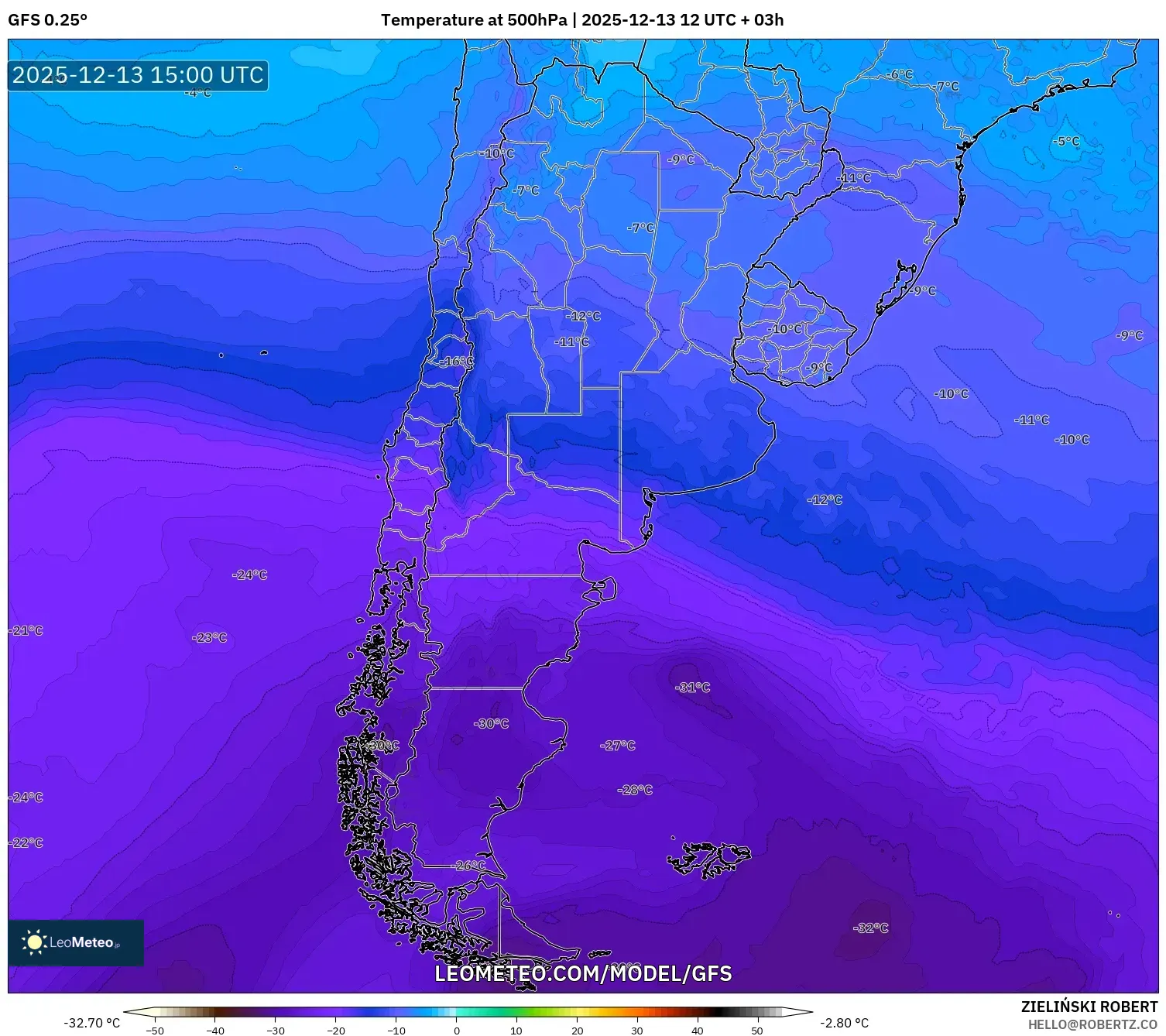 GFS model - Argentina, Suhu 500 hPa