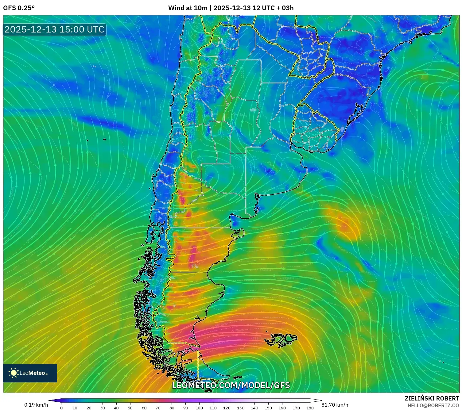 GFS model - Argentina, Angin 10 m