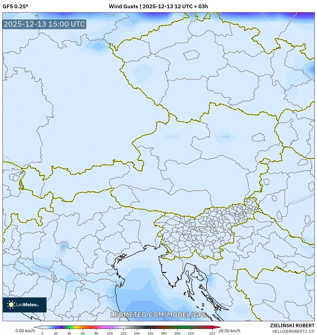 GFS model - Austria, Hembusan Angin