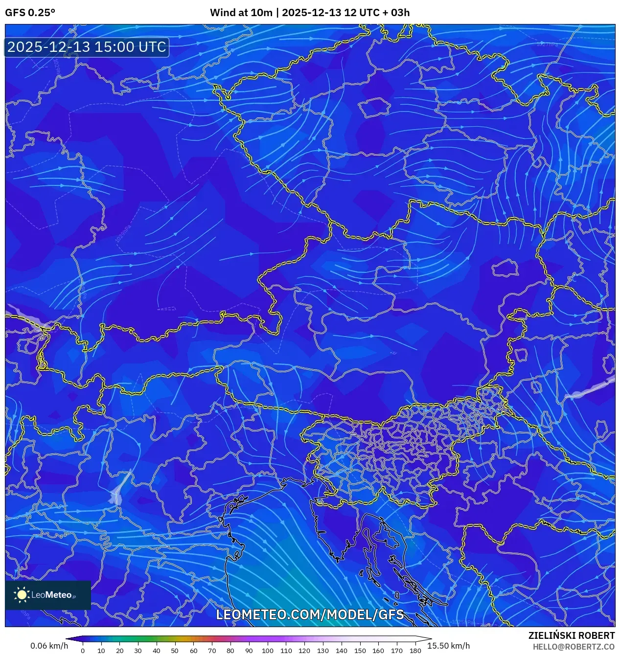 GFS model - Austria, Angin 10 m