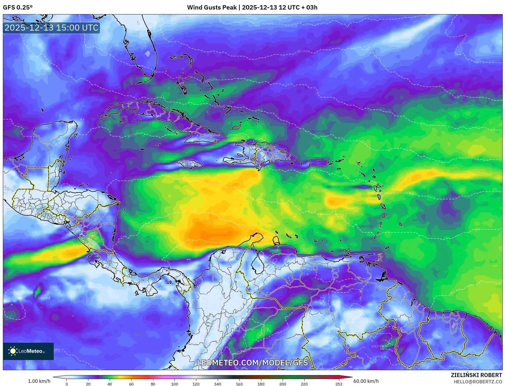 GFS model - Karibia, Puncak Hembusan