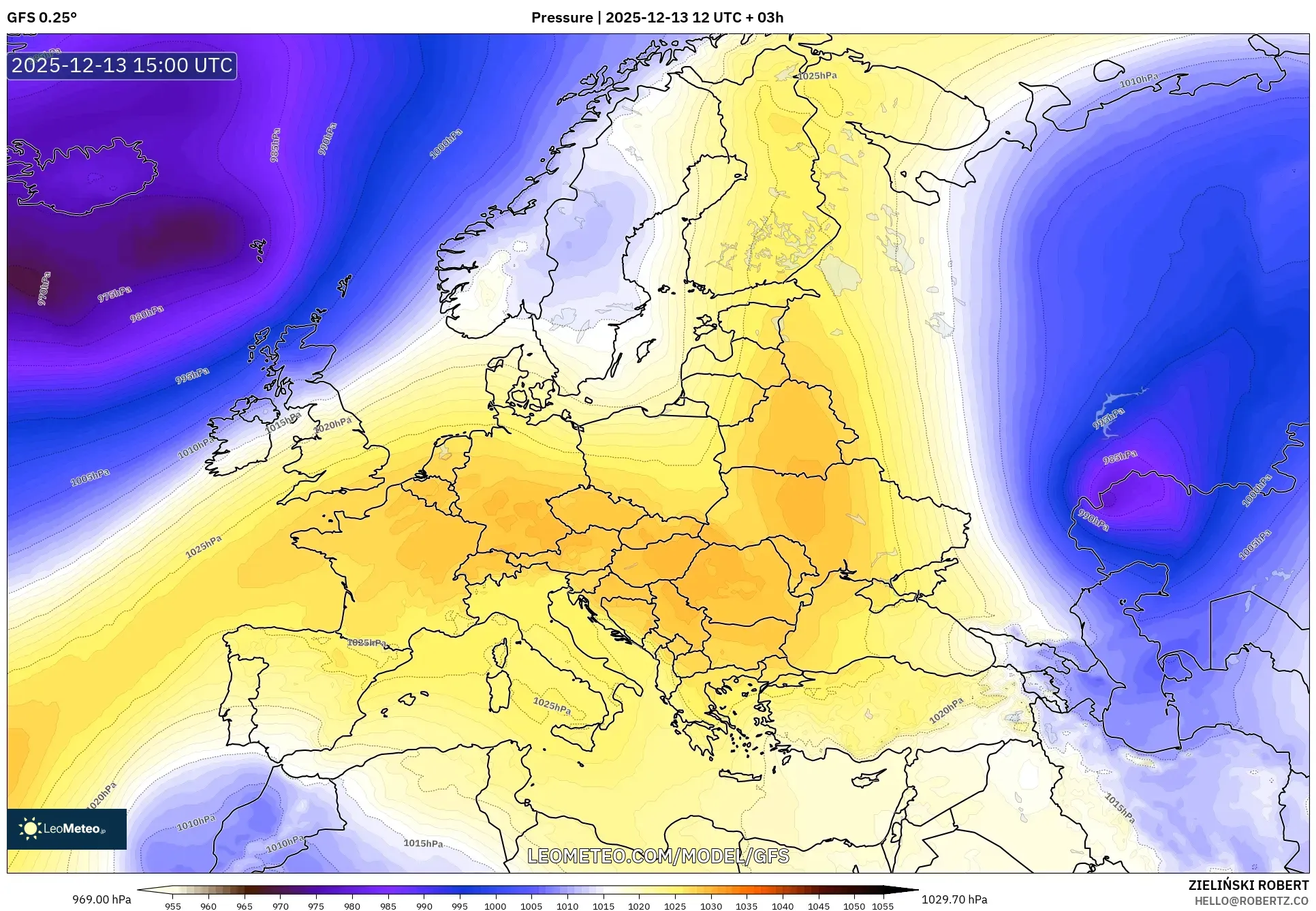 GFS model - Eropa, Tekanan