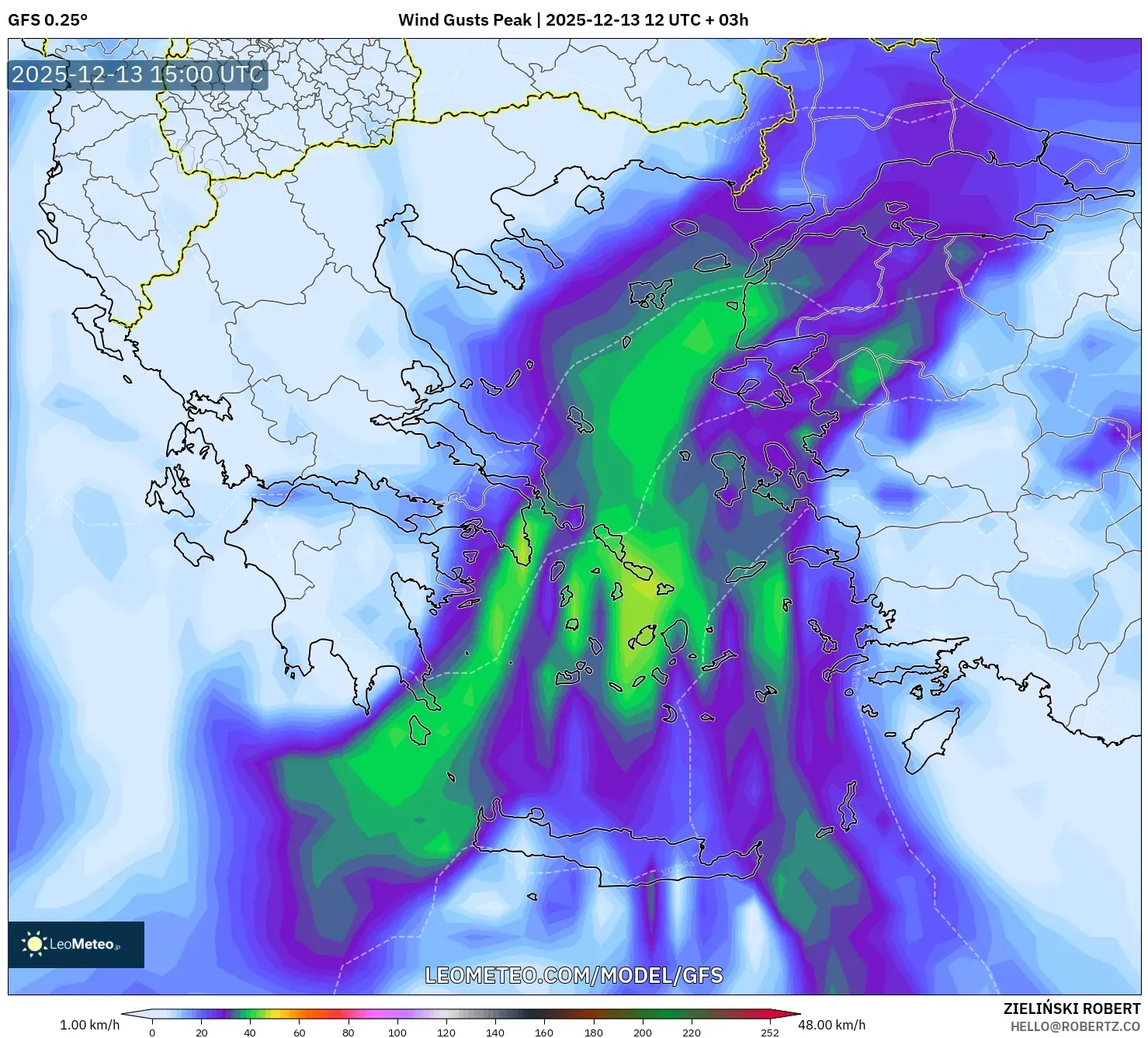 GFS model - Yunani, Puncak Hembusan
