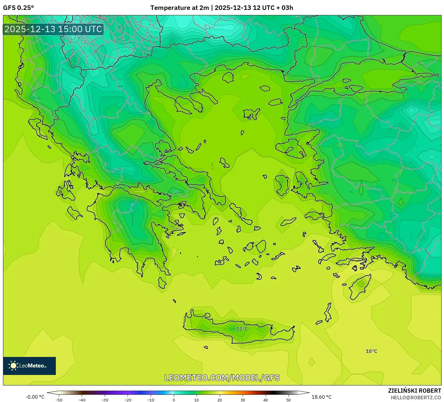 GFS model - Yunani, Suhu 2 m