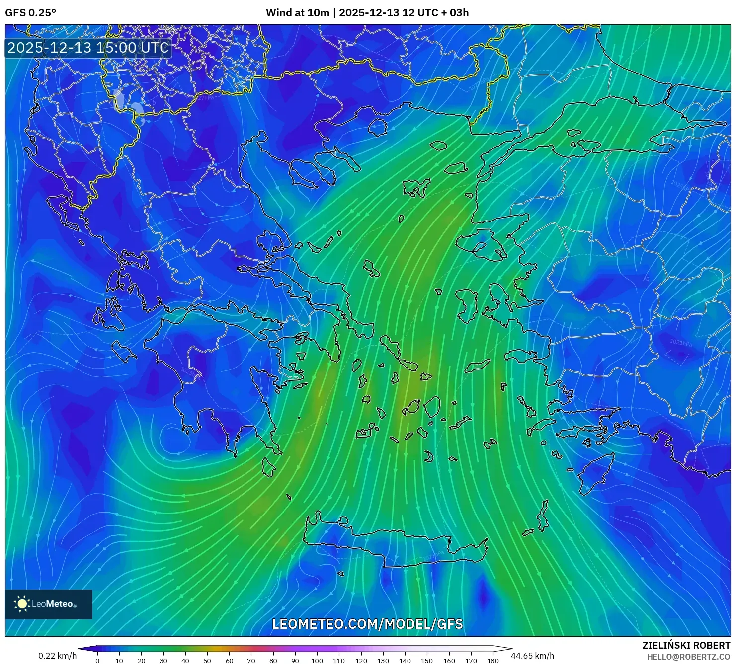 GFS model - Yunani, Angin 10 m