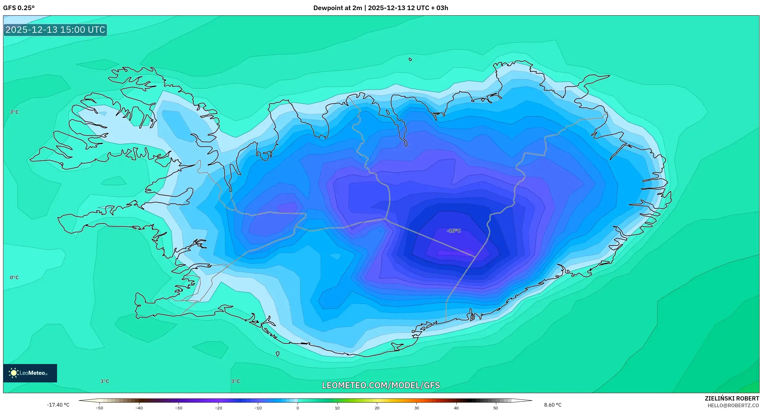 GFS model - Islandia, Titik Embun 2 m