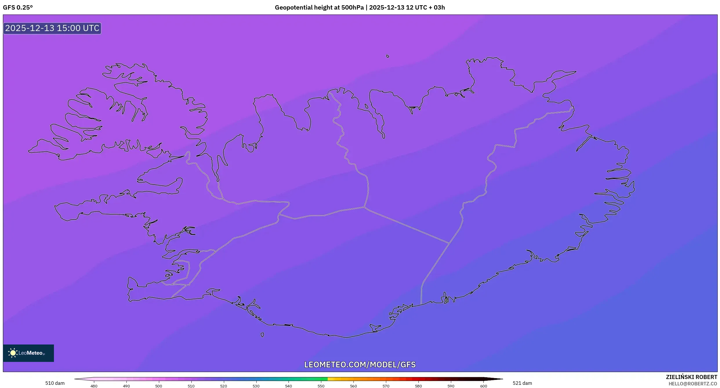 GFS model - Islandia, Ketinggian geopotensial pada 500 hPa