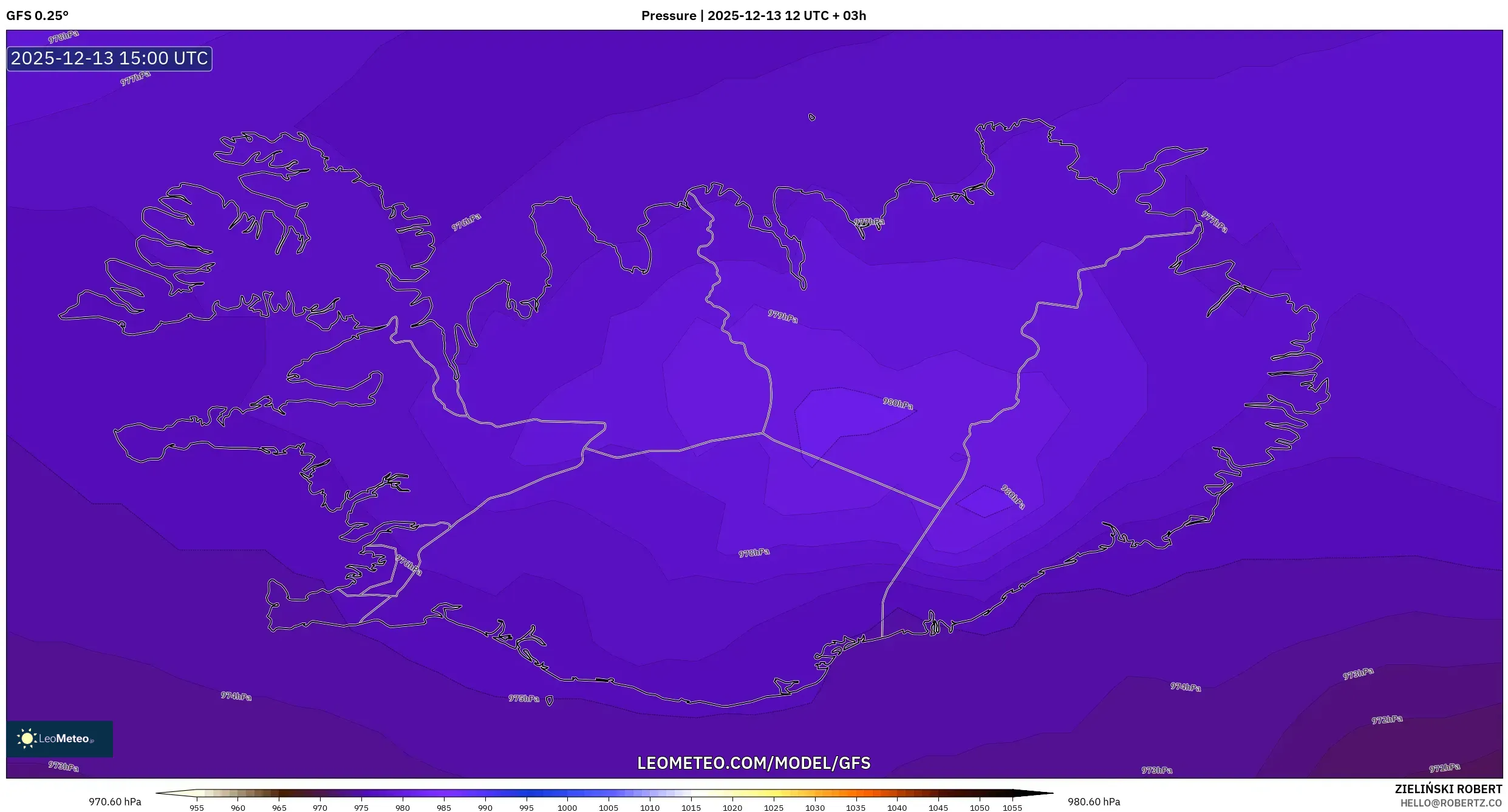 GFS model - Islandia, Tekanan