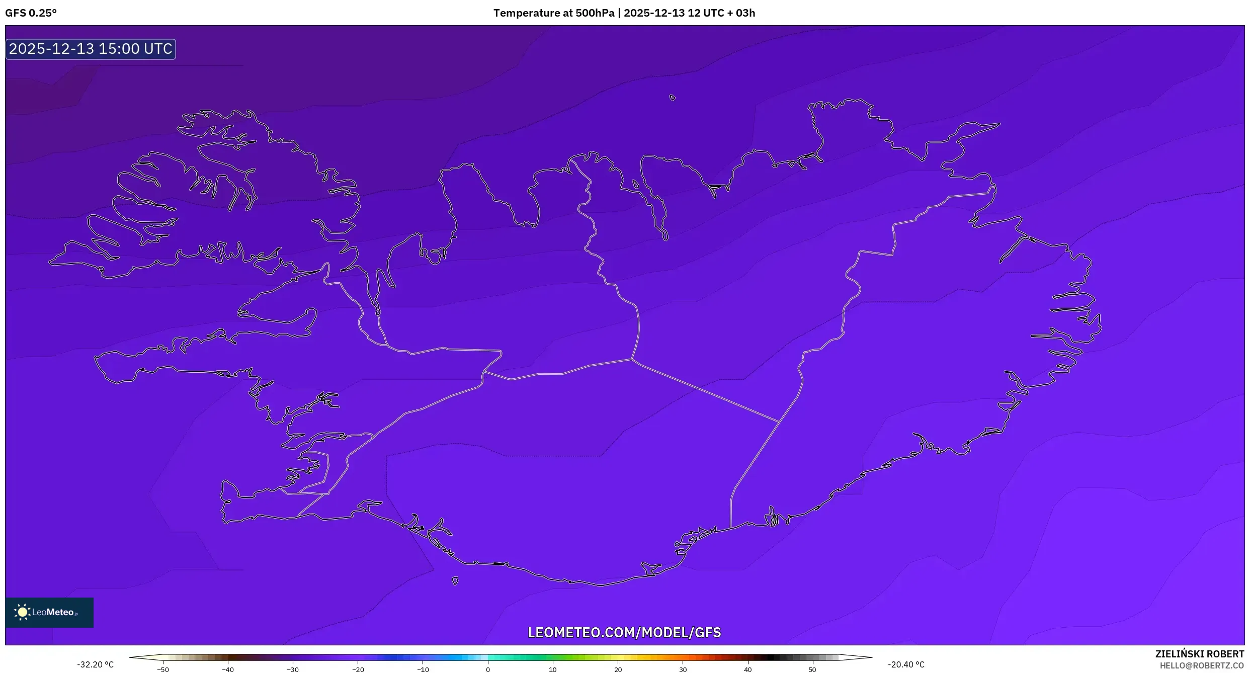 GFS model - Islandia, Suhu 500 hPa