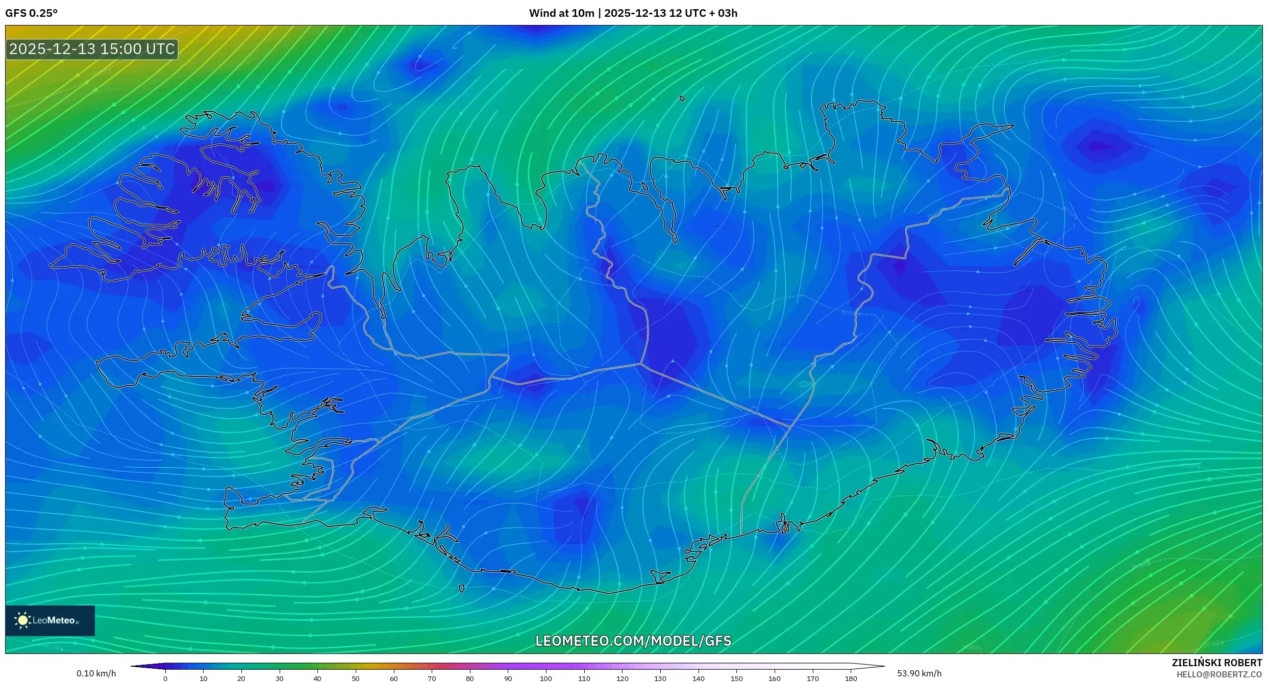 GFS model - Islandia, Angin 10 m