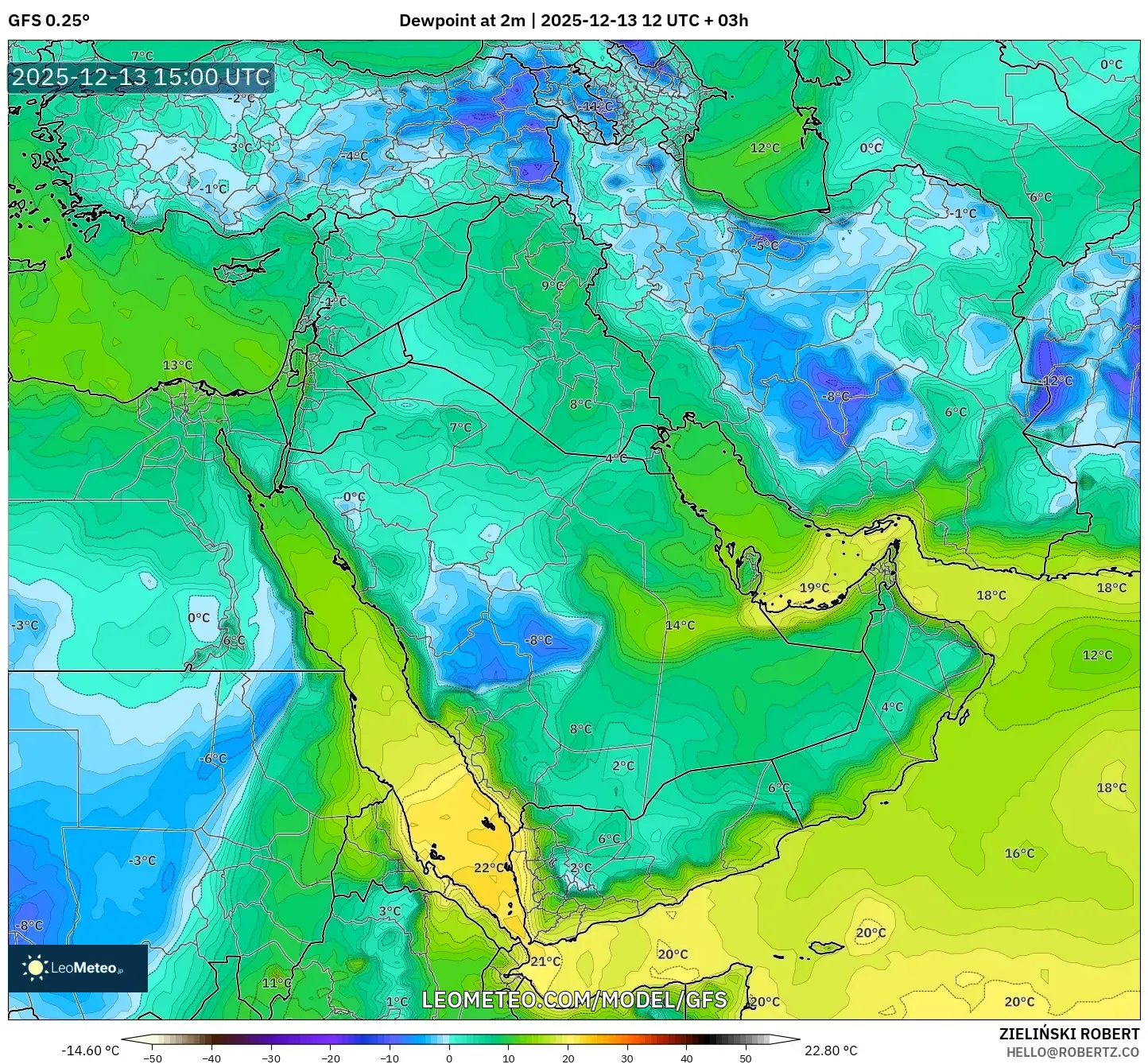 GFS model - Timur Tengah, Titik Embun 2 m