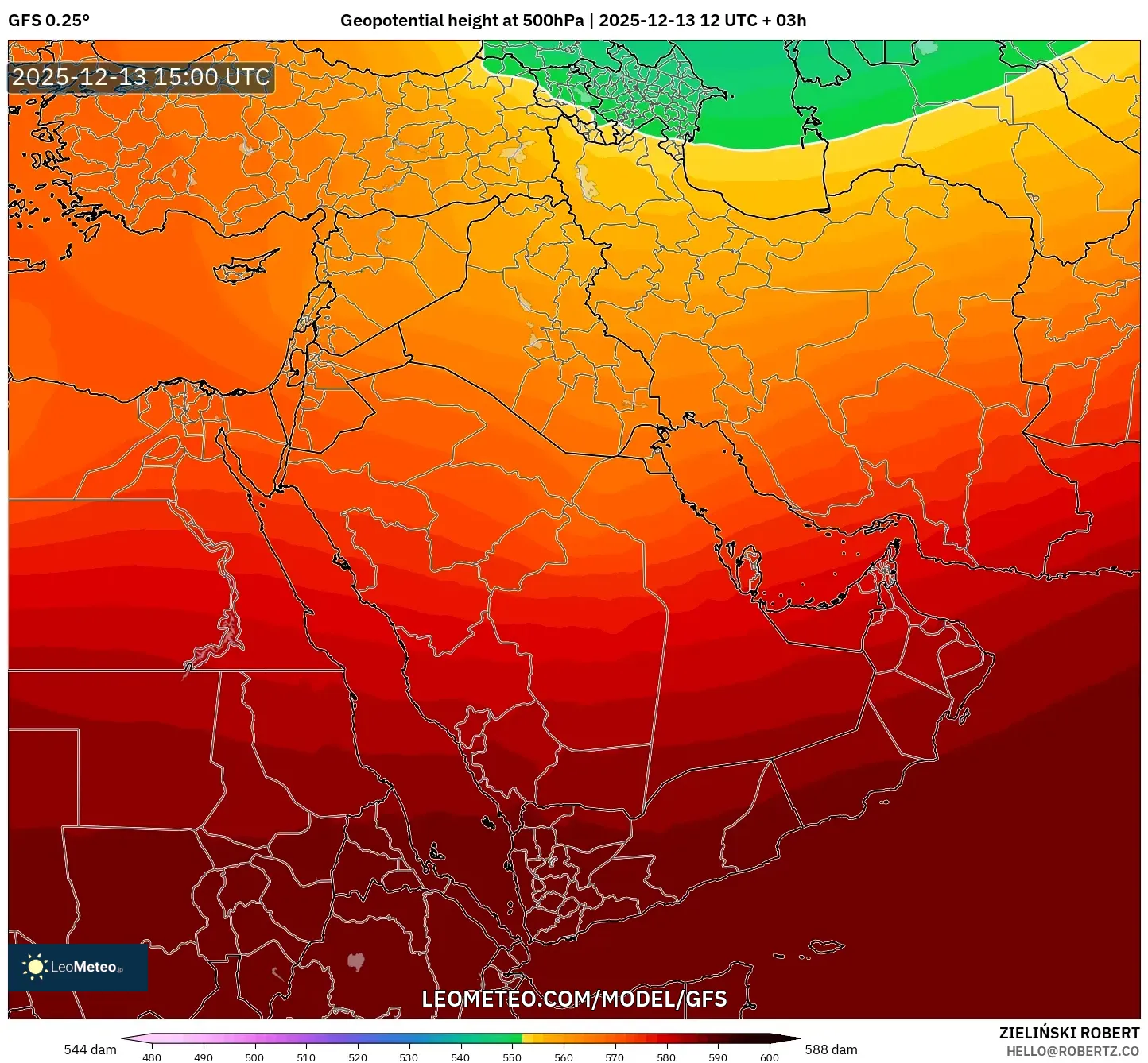 GFS model - Timur Tengah, Ketinggian geopotensial pada 500 hPa