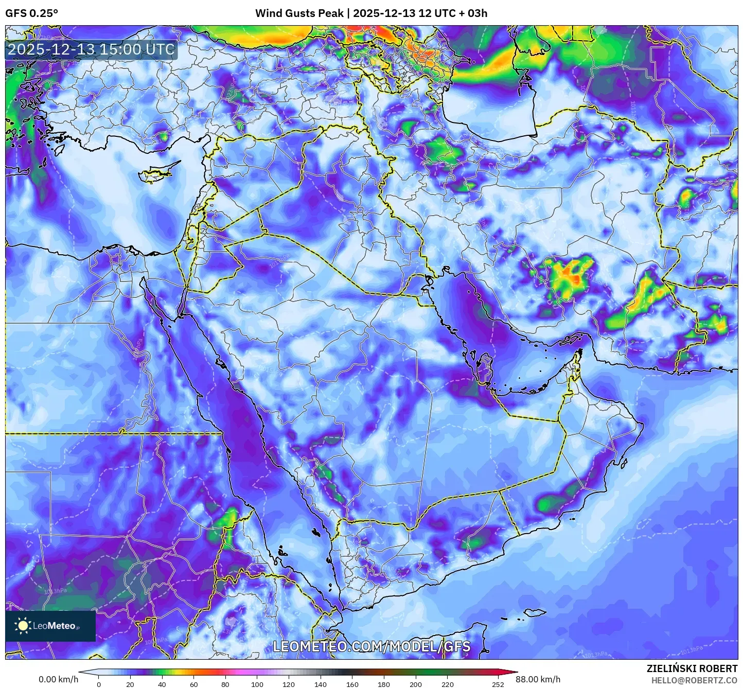 GFS model - Timur Tengah, Puncak Hembusan