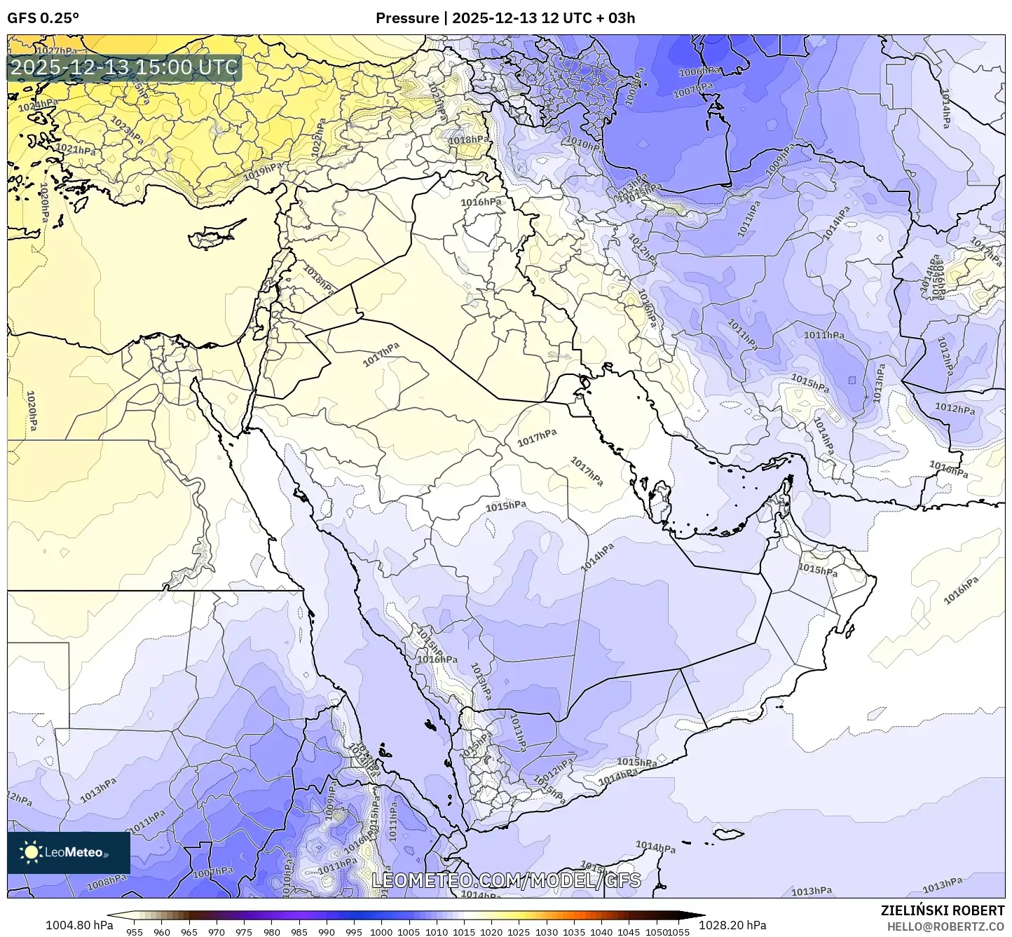 GFS model - Timur Tengah, Tekanan
