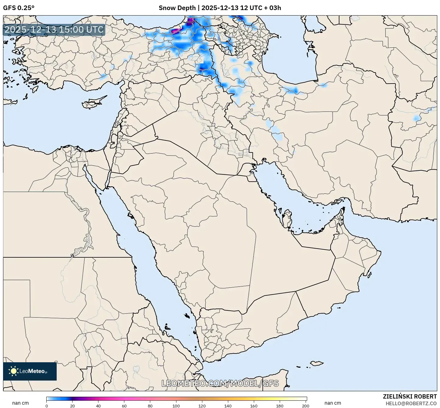 GFS model - Timur Tengah, Kedalaman Salju