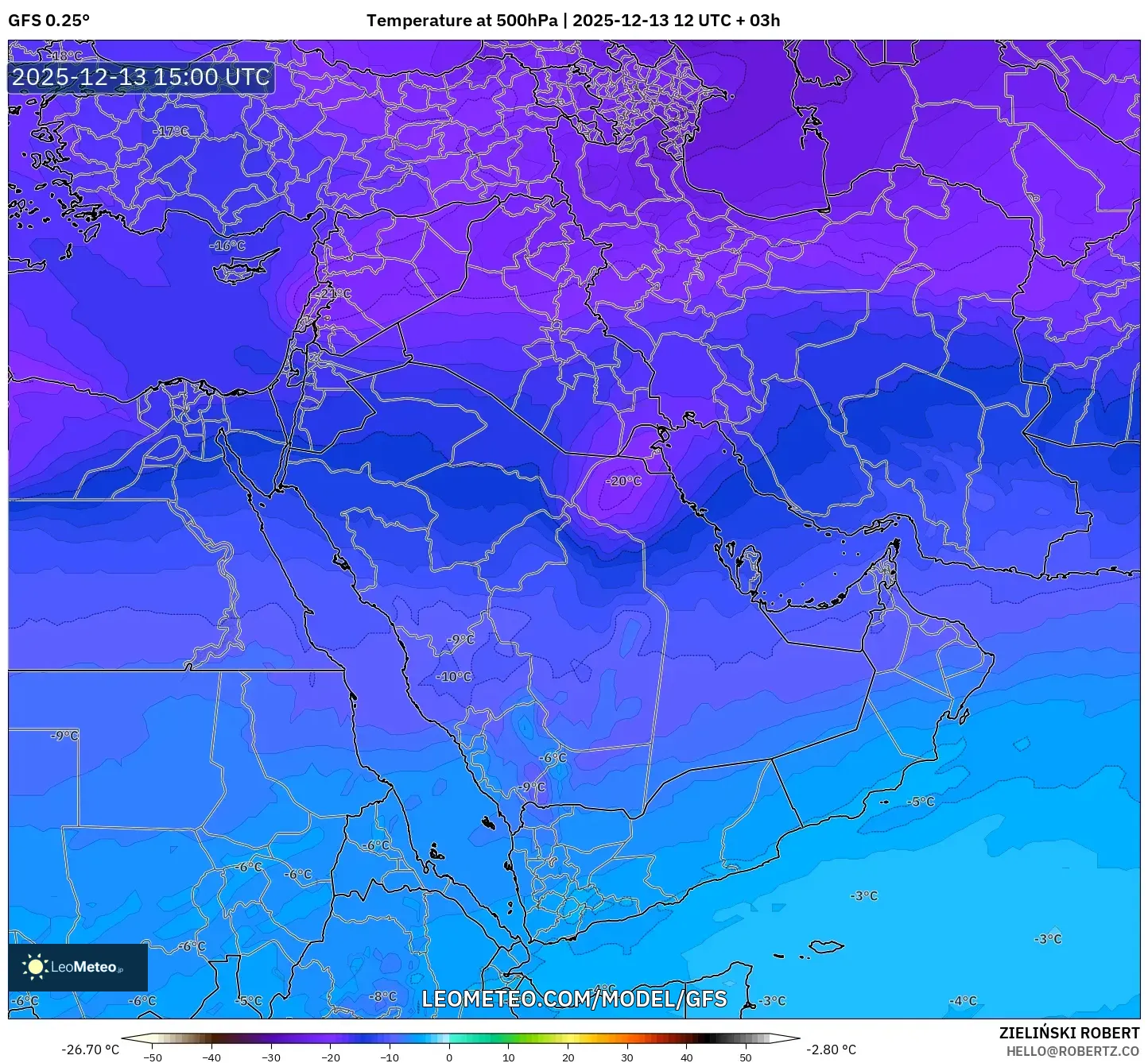 GFS model - Timur Tengah, Suhu 500 hPa