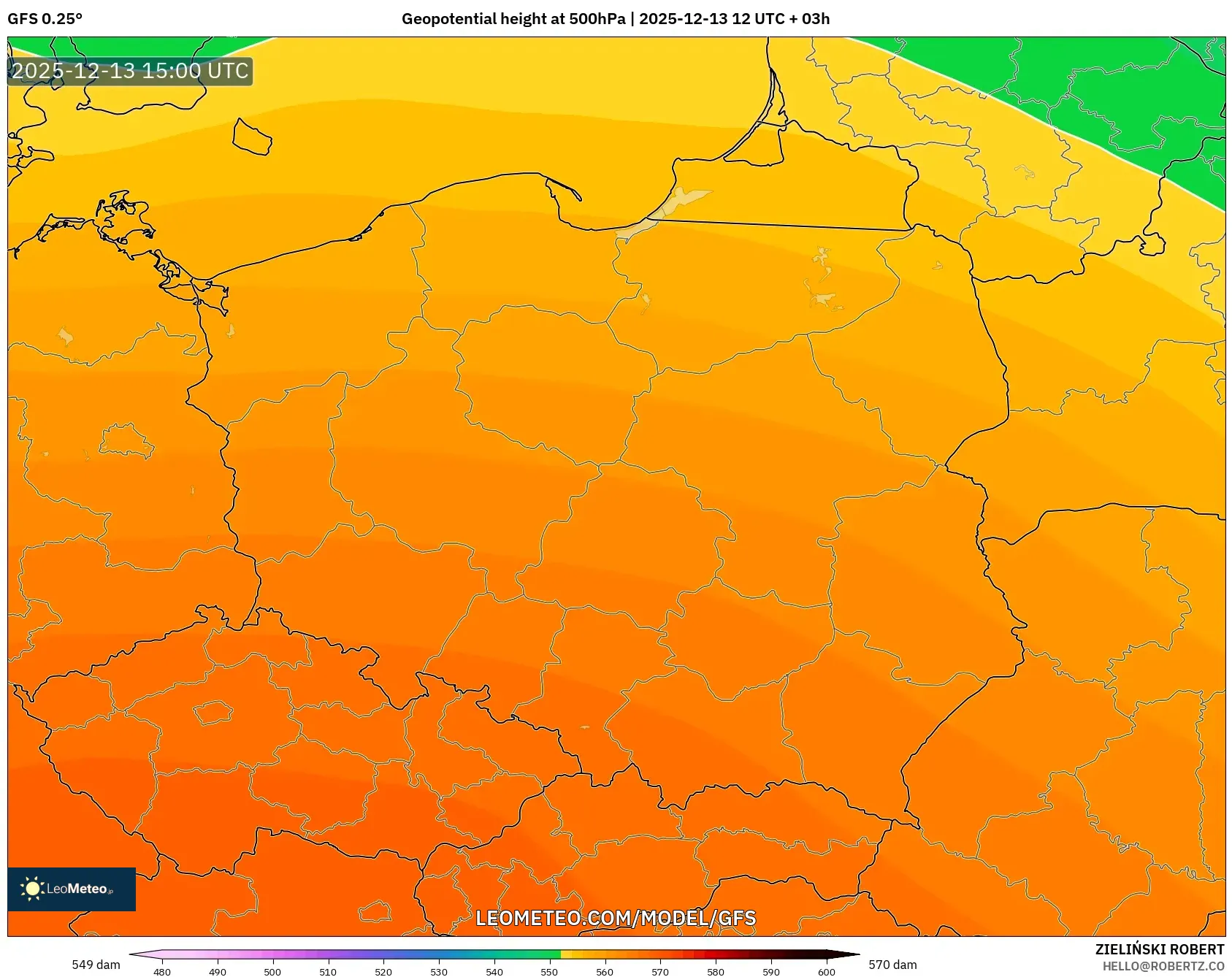 GFS model - Polandia, Ketinggian geopotensial pada 500 hPa