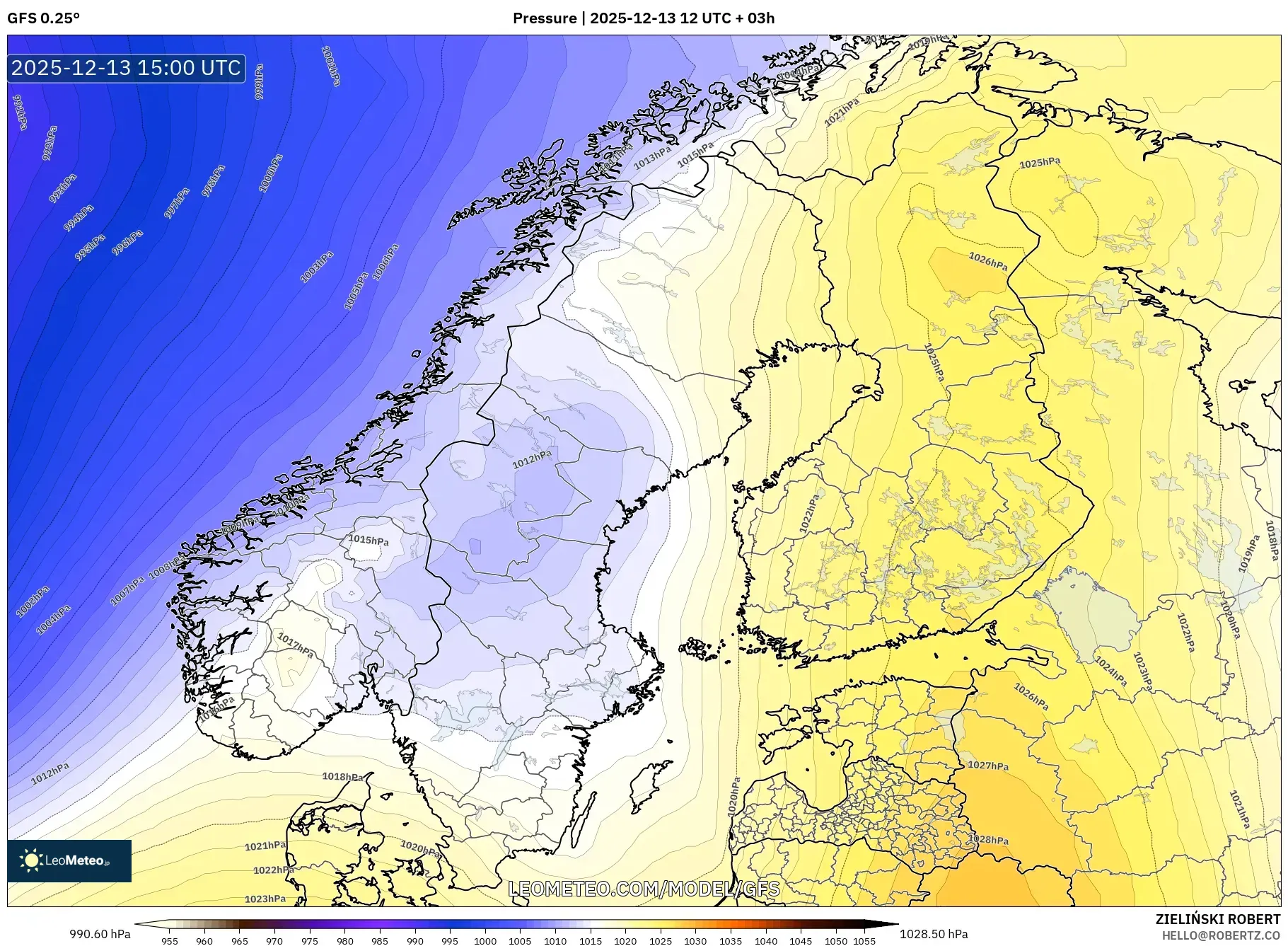 GFS model - Skandinavia, Tekanan