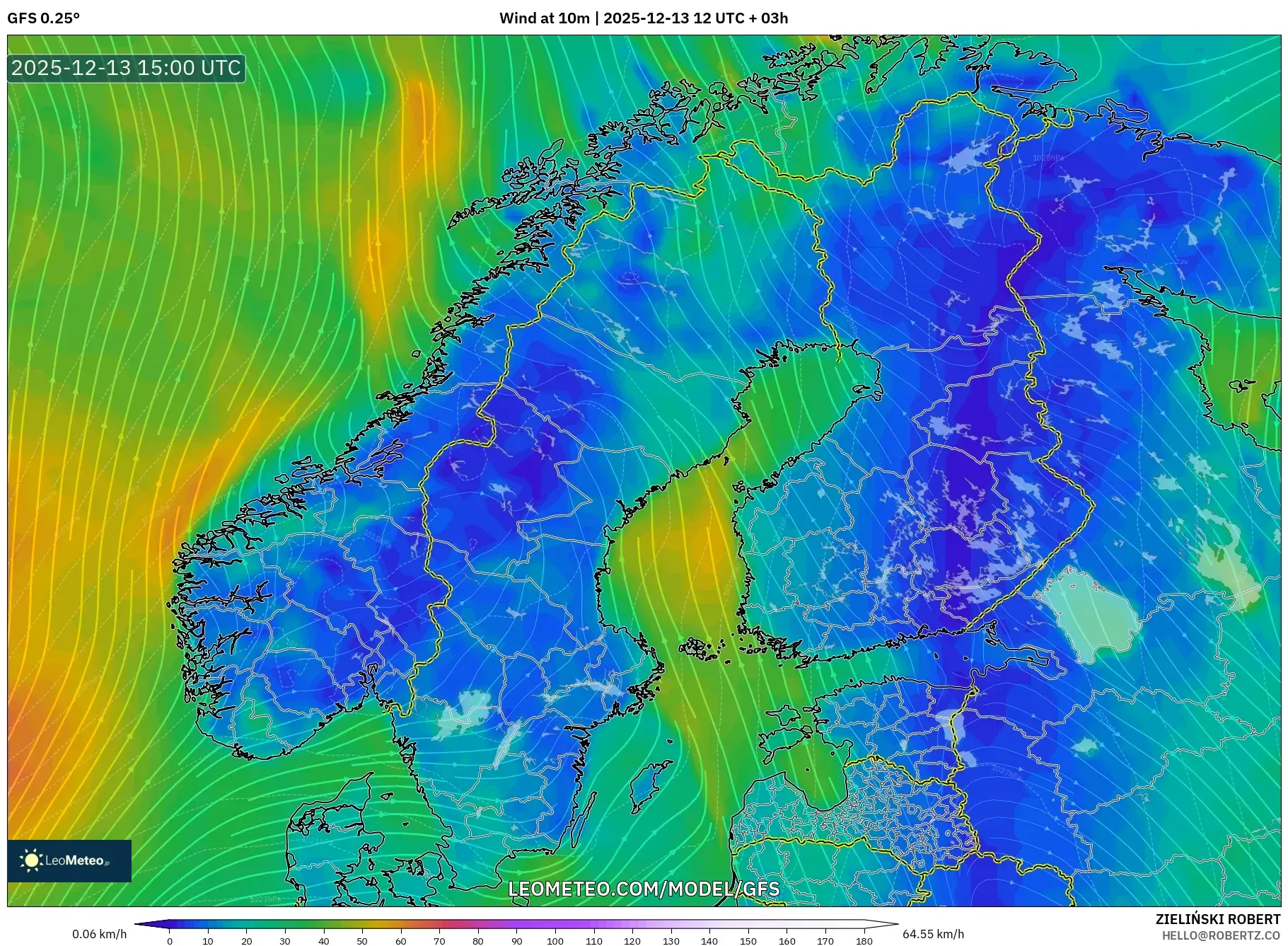GFS model - Skandinavia, Angin 10 m