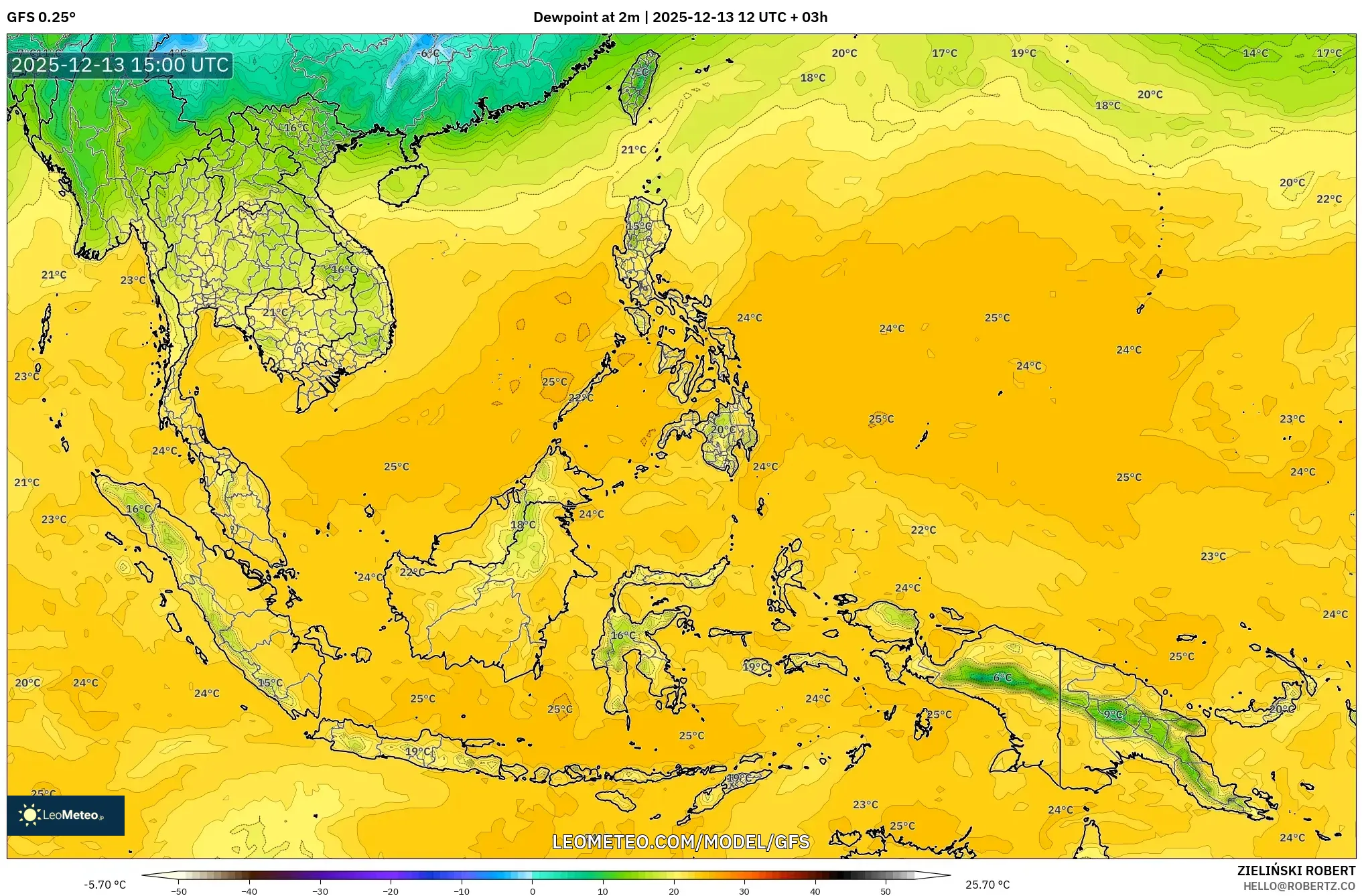 GFS model - Asia Tenggara, Titik Embun 2 m