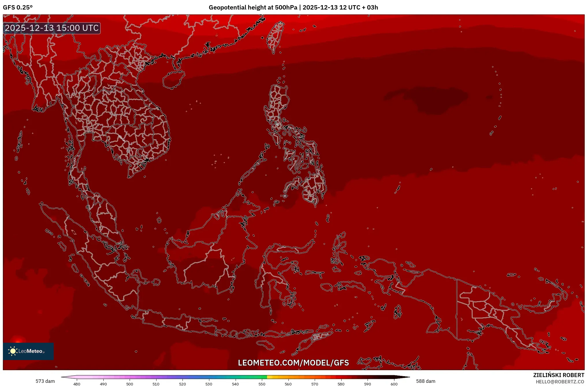 GFS model - Asia Tenggara, Ketinggian geopotensial pada 500 hPa