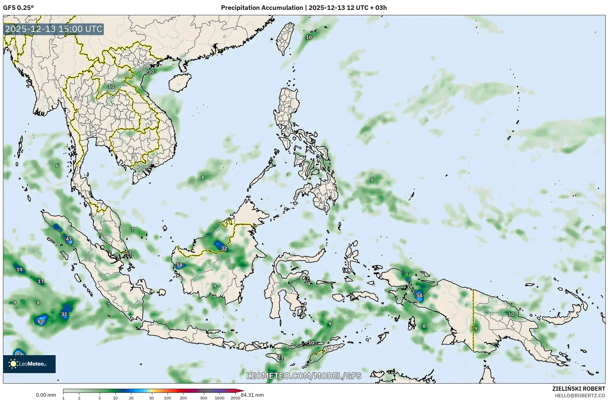 GFS model - Asia Tenggara, Akumulasi Curah Hujan