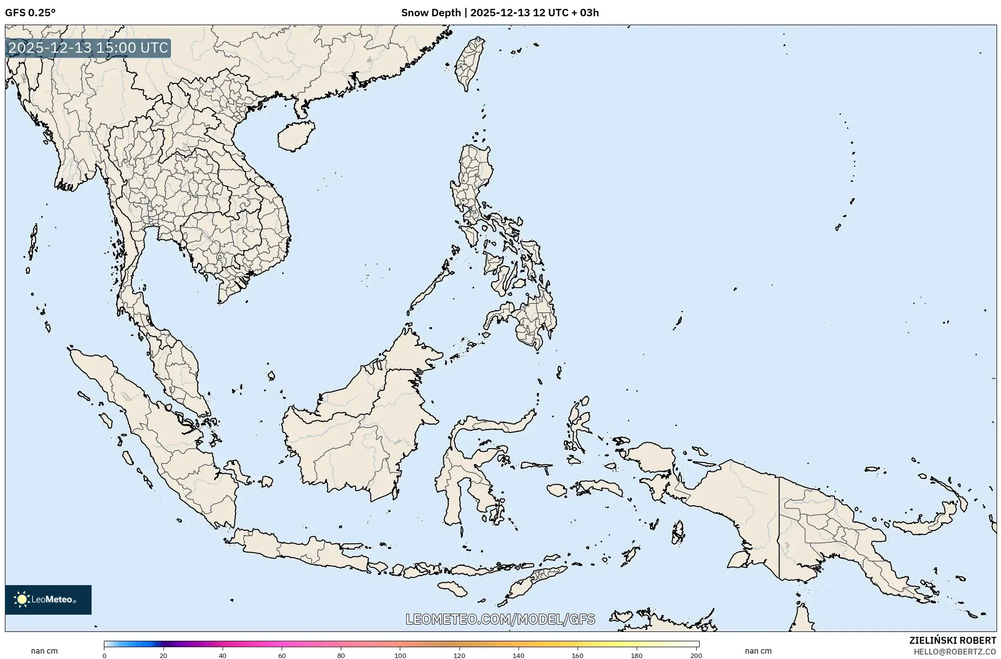 GFS model - Asia Tenggara, Kedalaman Salju