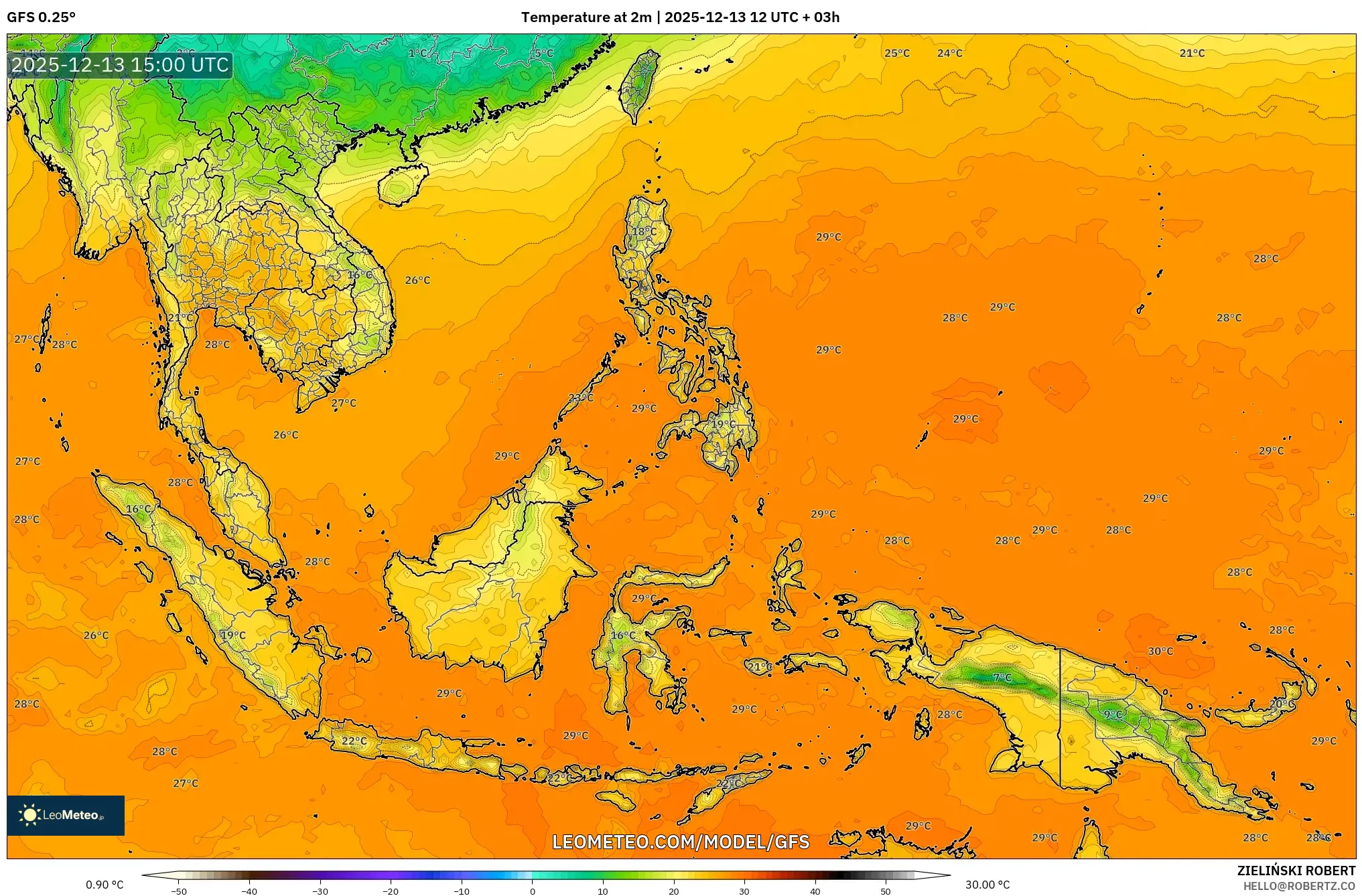 GFS model - Asia Tenggara, Suhu 2 m