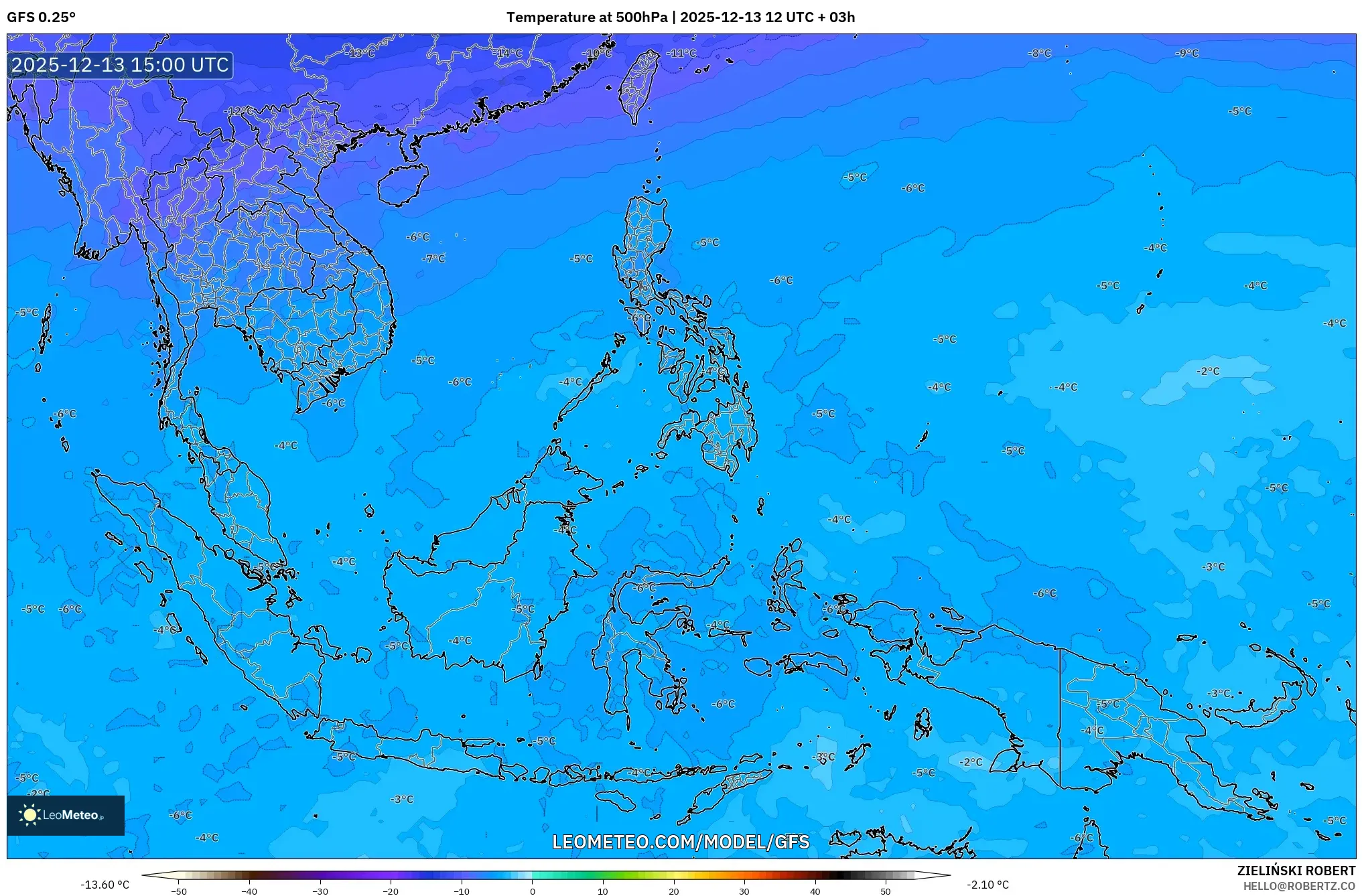 GFS model - Asia Tenggara, Suhu 500 hPa