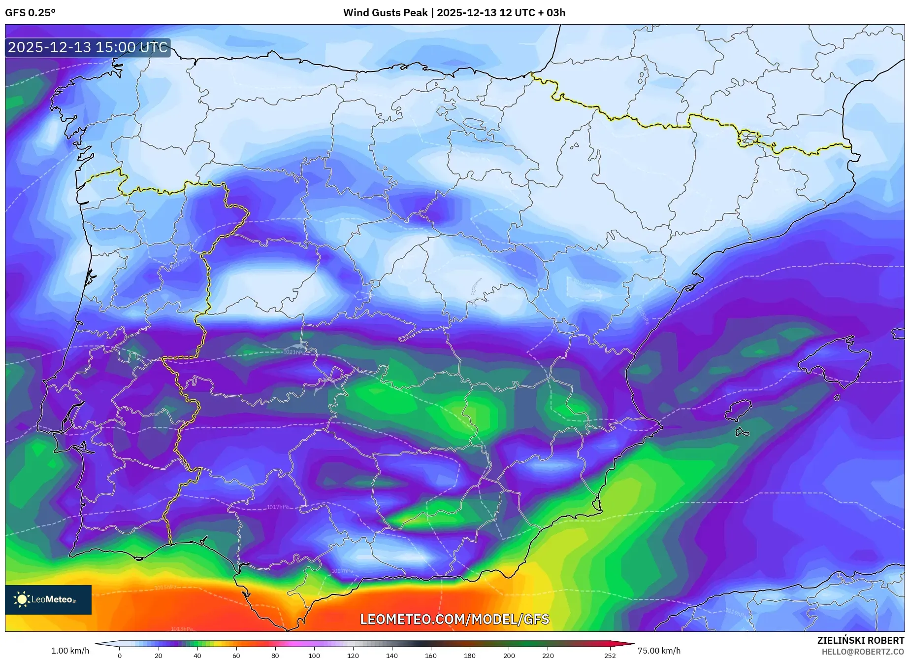 GFS model - Spanyol, Puncak Hembusan