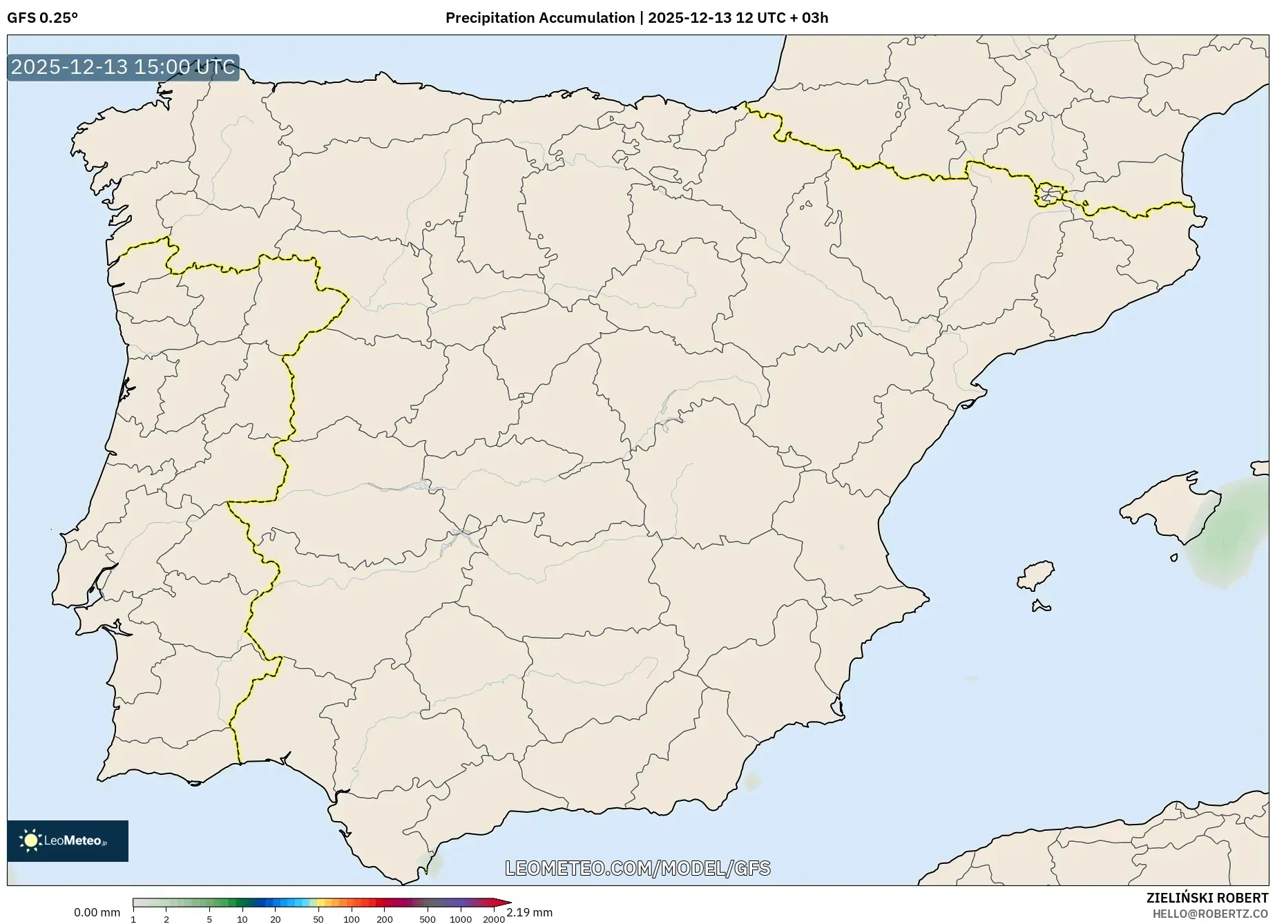 GFS model - Spanyol, Akumulasi Curah Hujan