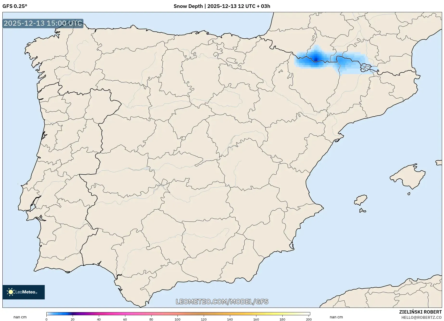 GFS model - Spanyol, Kedalaman Salju