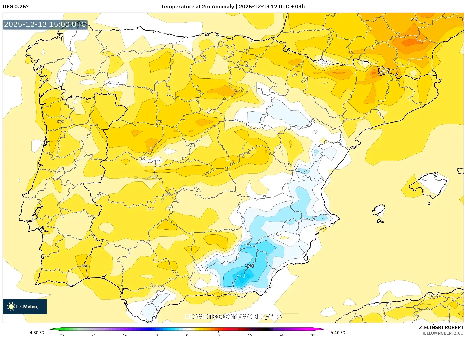 GFS model - Spanyol, Anomali Suhu 2 m