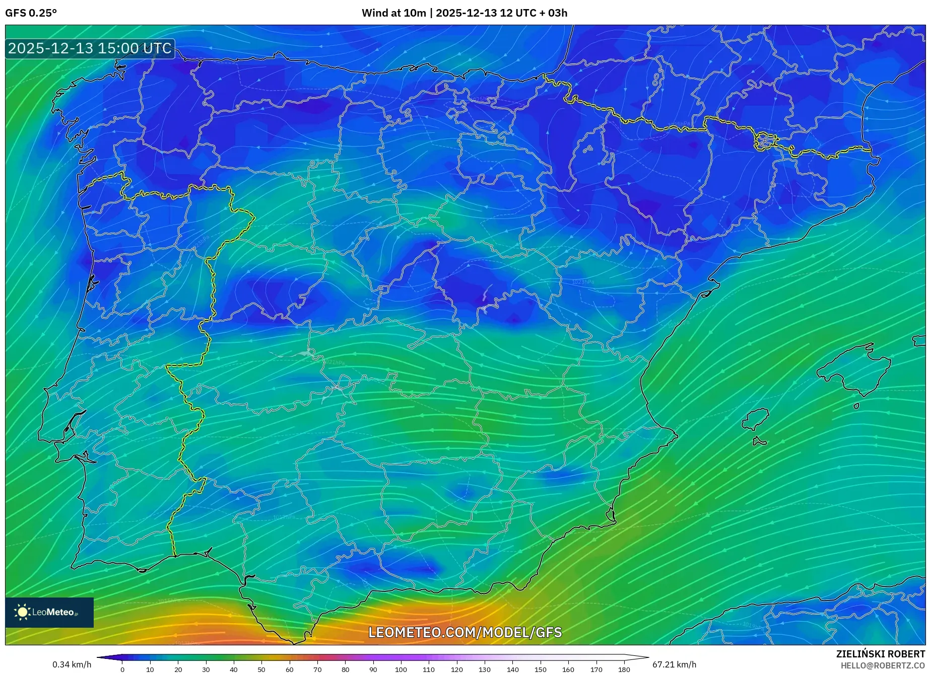 GFS model - Spanyol, Angin 10 m