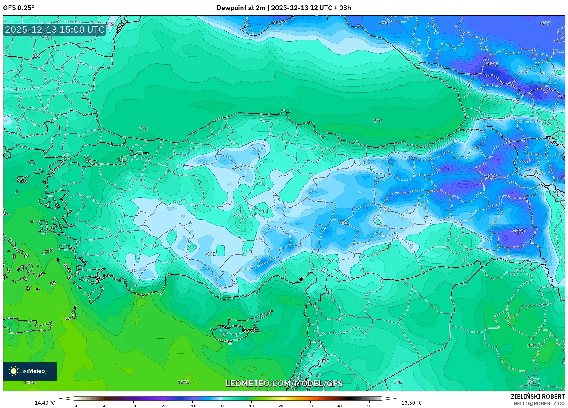 GFS model - Turki, Titik Embun 2 m