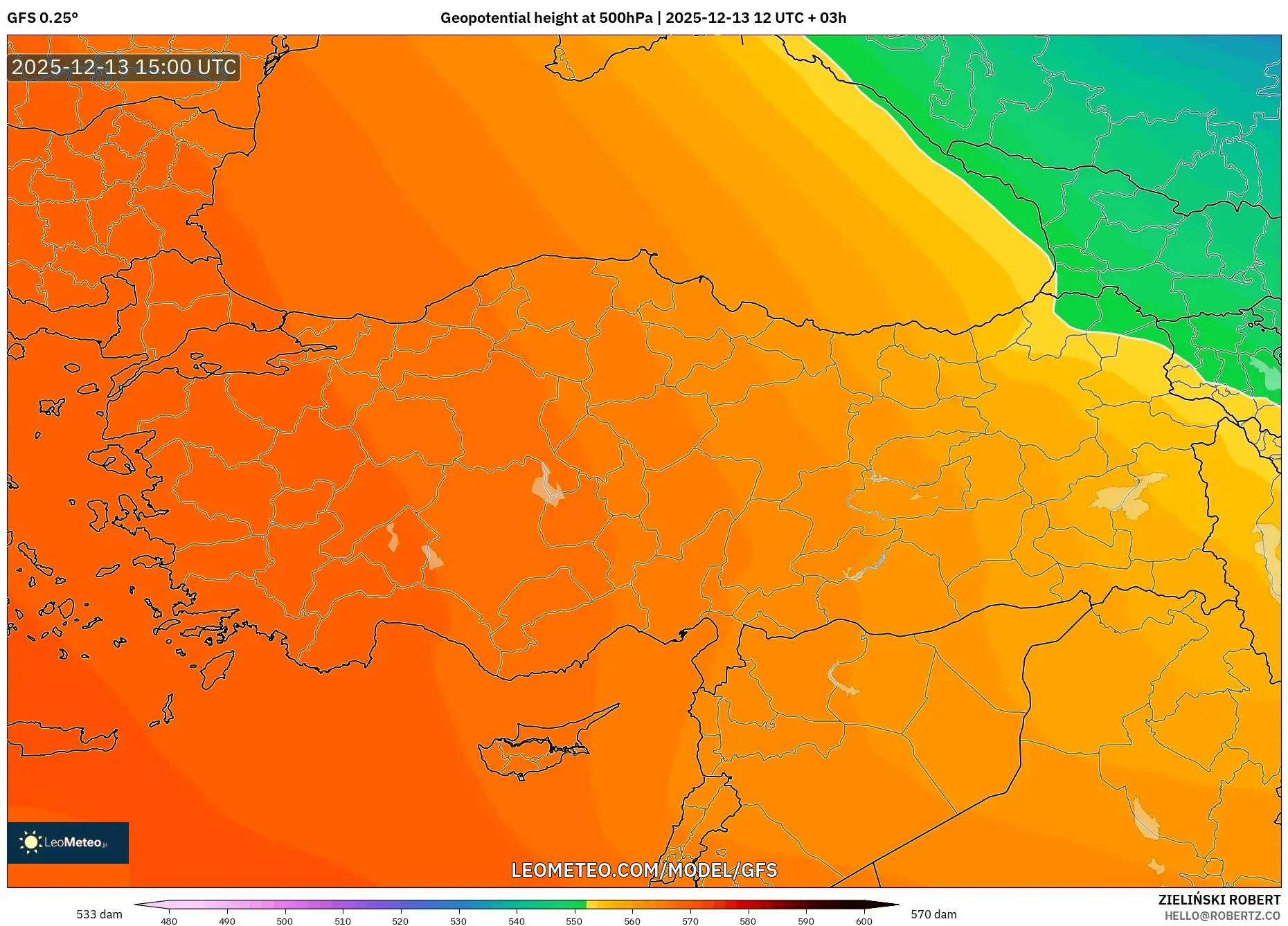 GFS model - Turki, Ketinggian geopotensial pada 500 hPa
