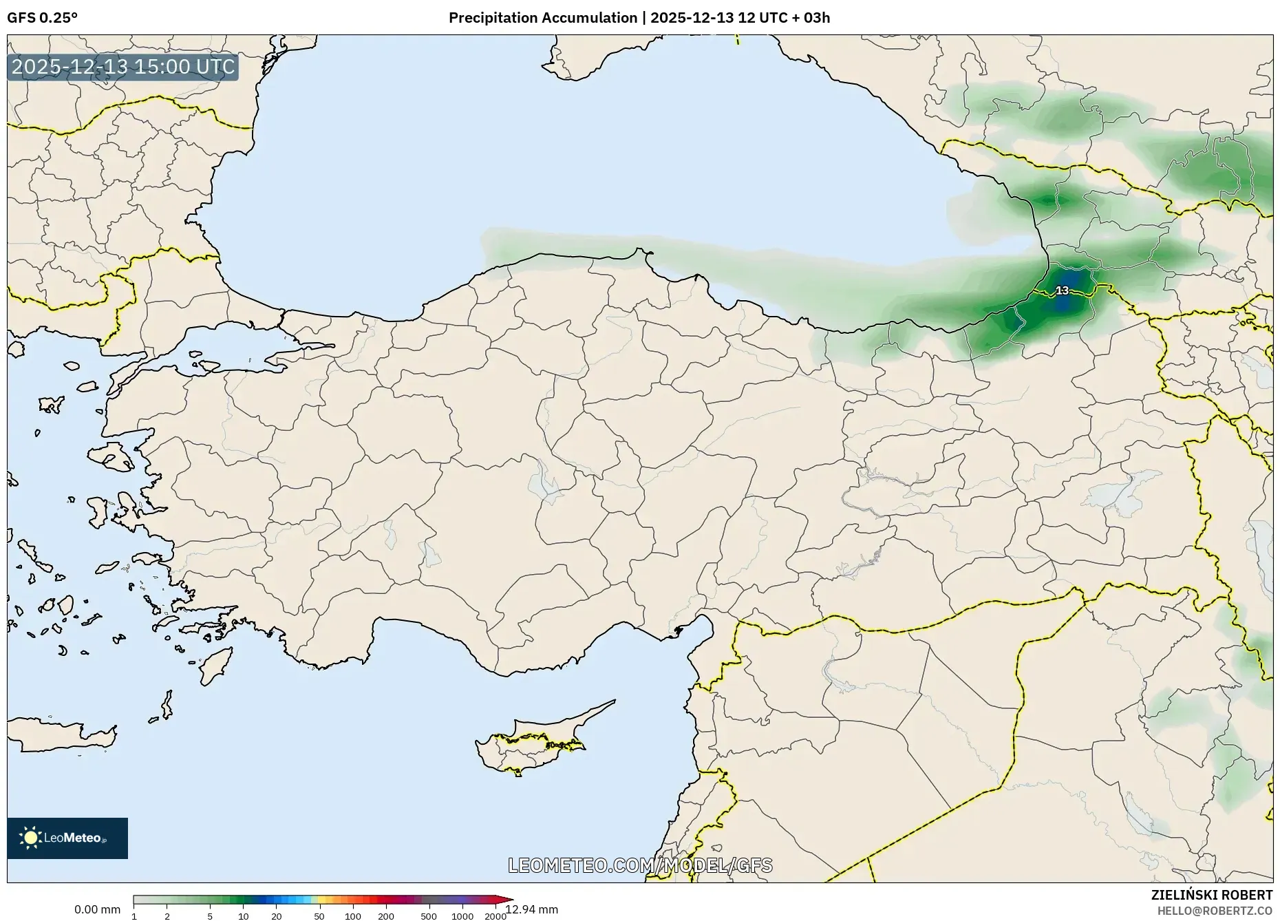 GFS model - Turki, Akumulasi Curah Hujan
