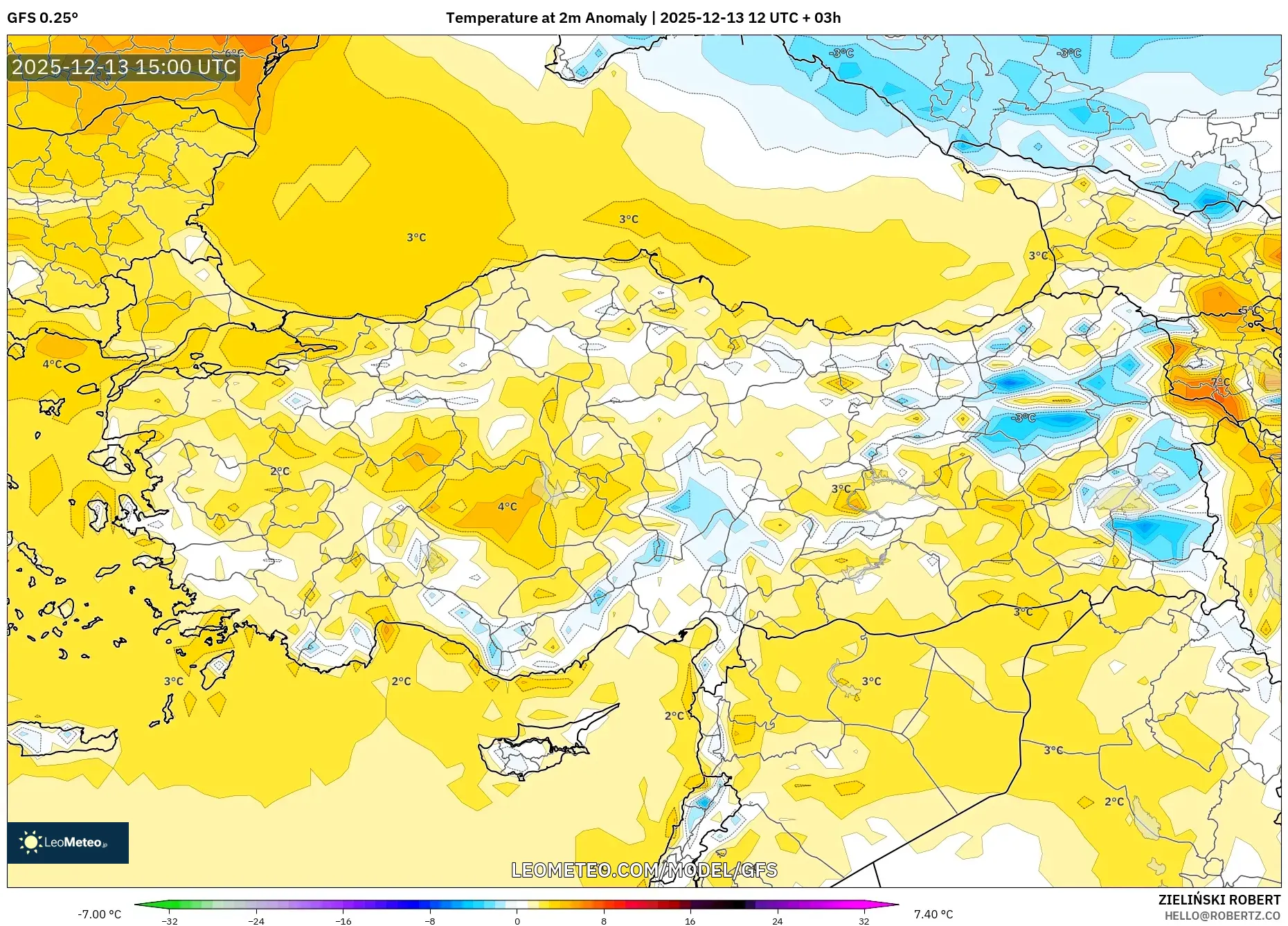 GFS model - Turki, Anomali Suhu 2 m