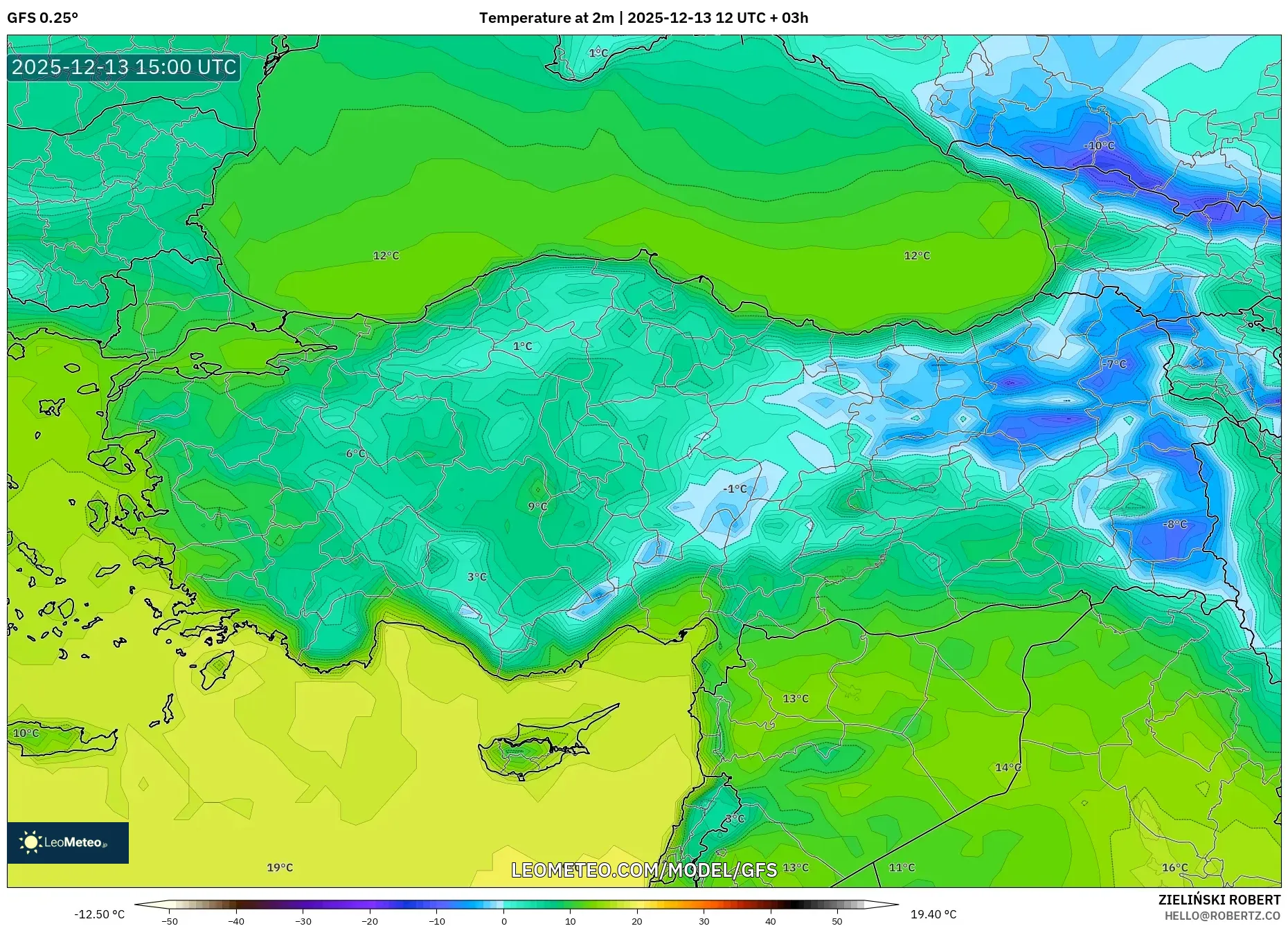 GFS model - Turki, Suhu 2 m